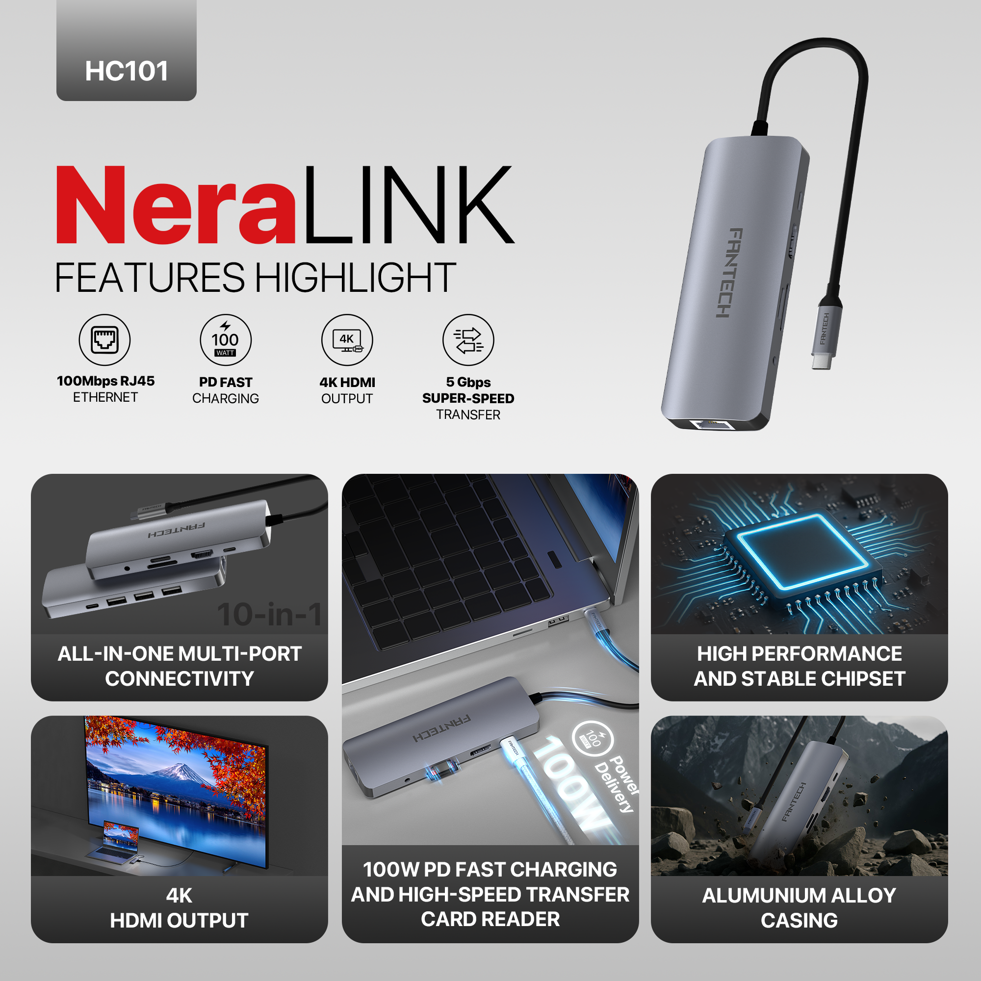 FANTECH HC101 Converter USB Hub Type C 10 in 1.
