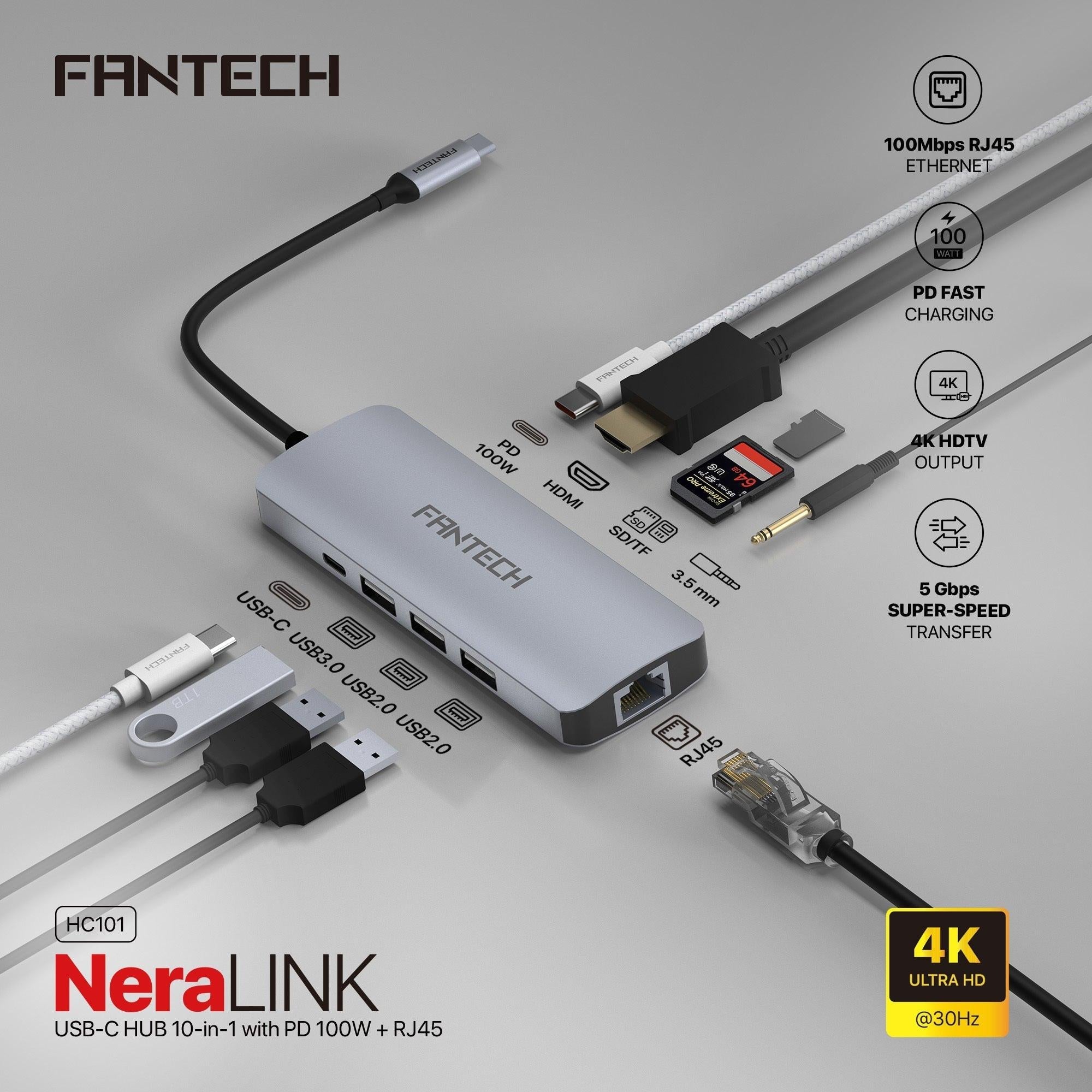 FANTECH HC101 Converter USB Hub Type C 10 in 1.