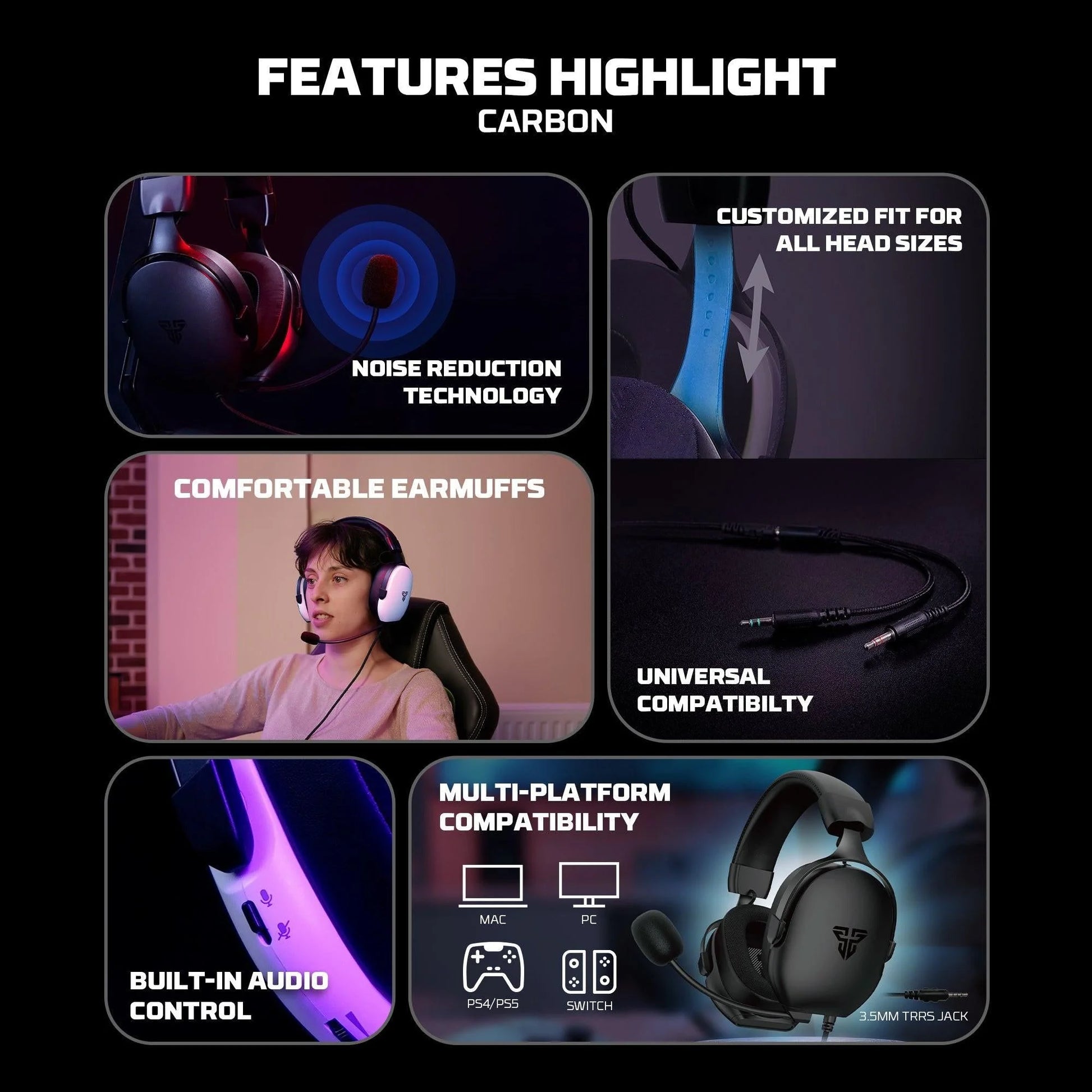 Fantech hero mh92 carbon multi platform gaming headset (ps5 - ps4) black - audio | headset 3.5
