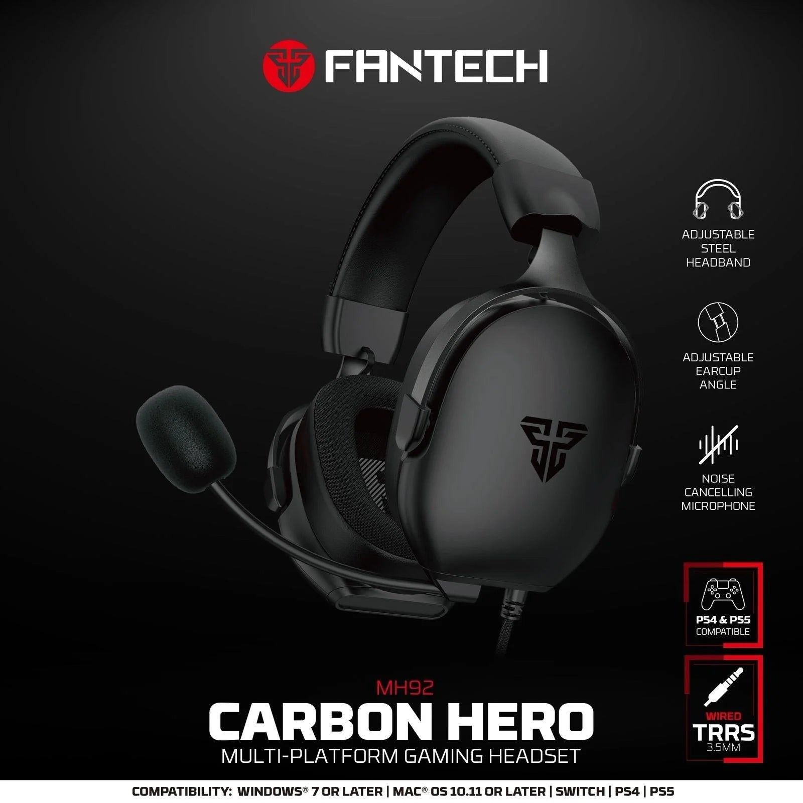 Fantech hero mh92 carbon multi platform gaming headset (ps5 - ps4) black - audio | headset 3.5