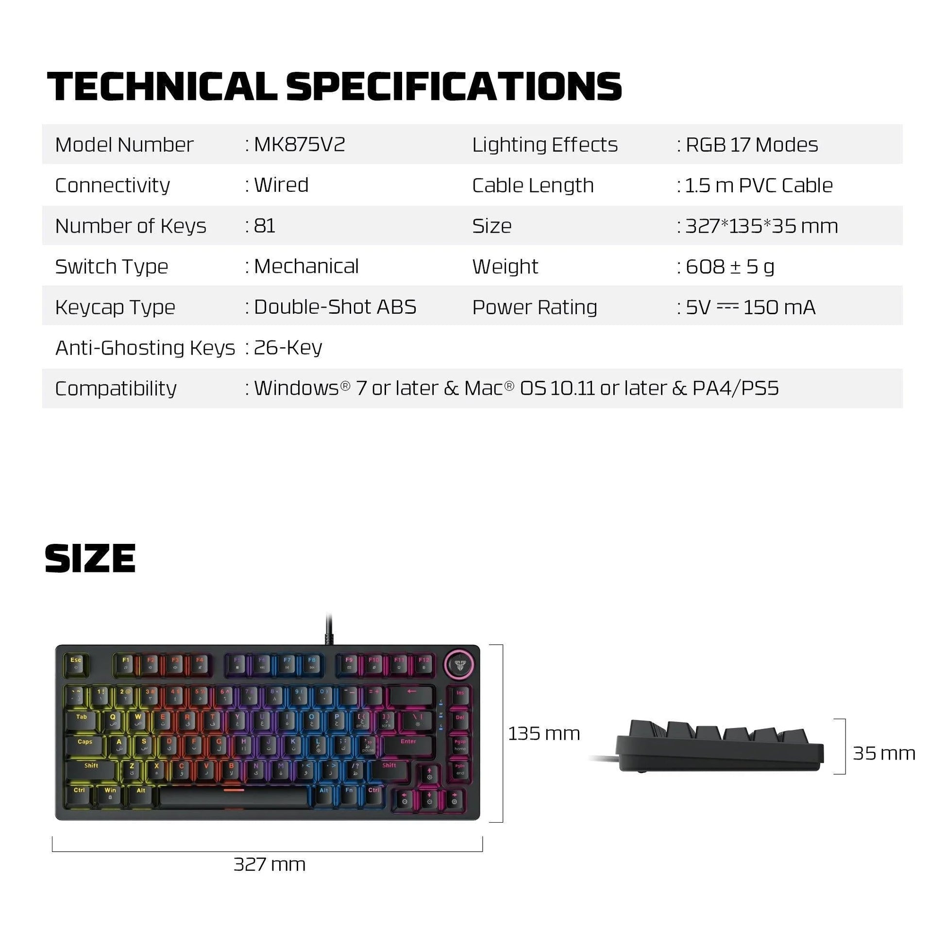 Fantech hero mk875v2 gaming keyboard rgb (ps5 - ps4 - pc) - keyboard