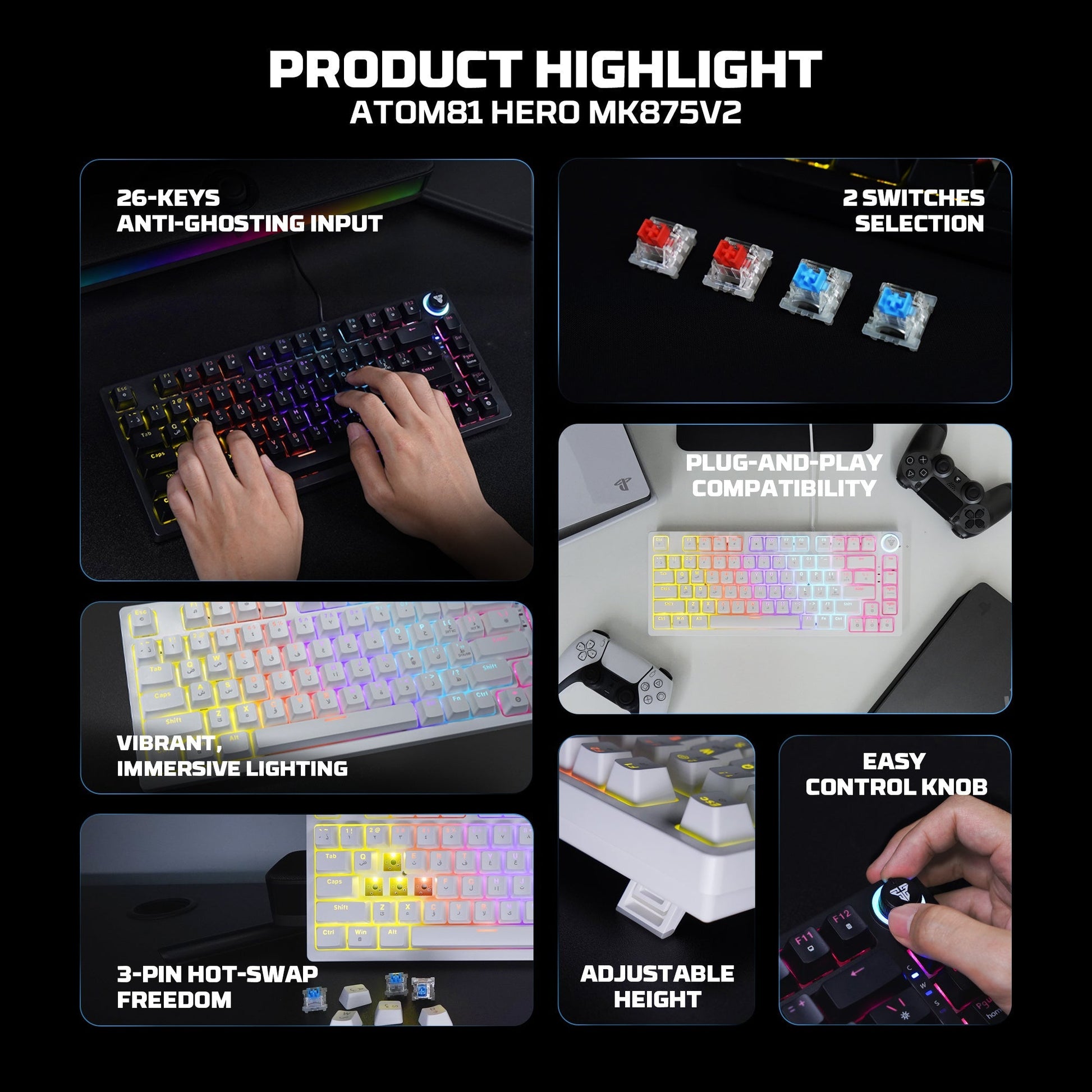 Fantech Hero Mk875v2 Gaming Keyboard Rgb (ps5 - Ps4 - Pc)