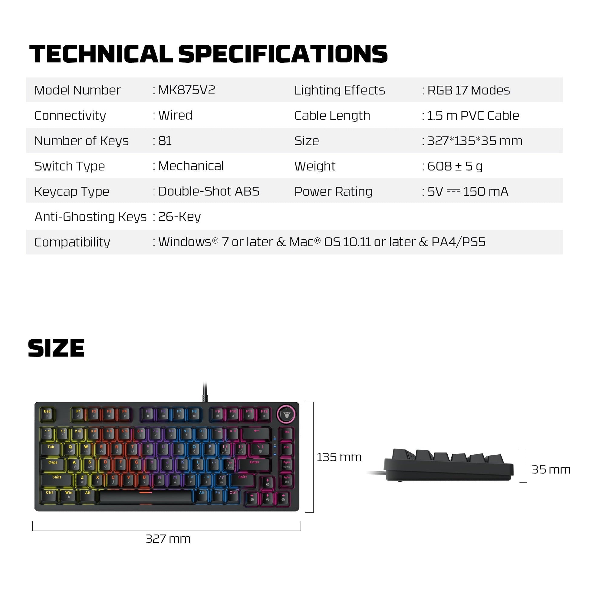 Fantech Hero Mk875v2 Gaming Keyboard Rgb (ps5 - Ps4 - Pc)