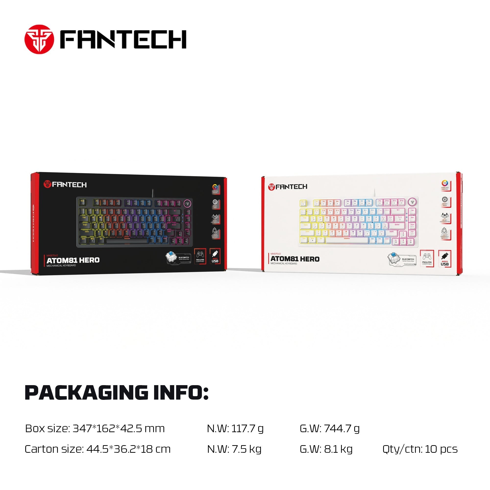 Fantech Hero Mk875v2 Gaming Keyboard Rgb (ps5 - Ps4 - Pc)
