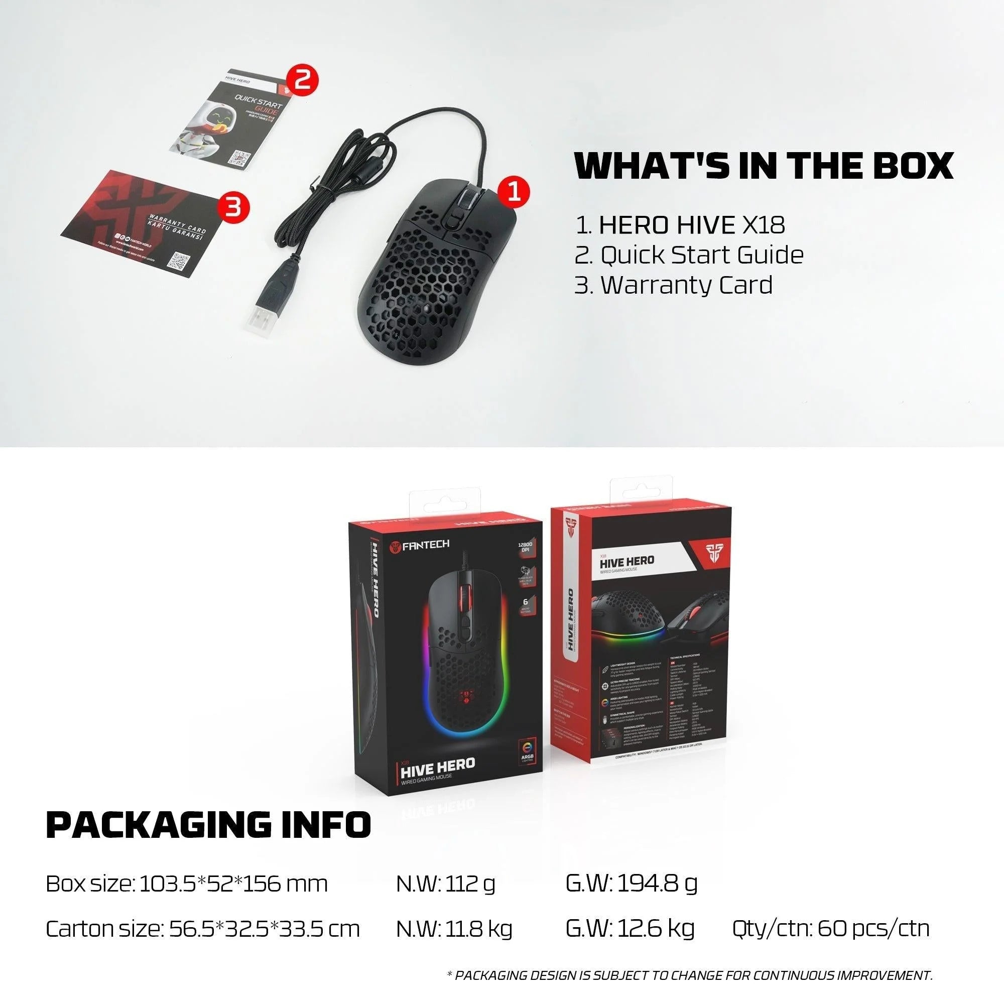 Fantech hero x18 gaming mouse rgb black - mouse
