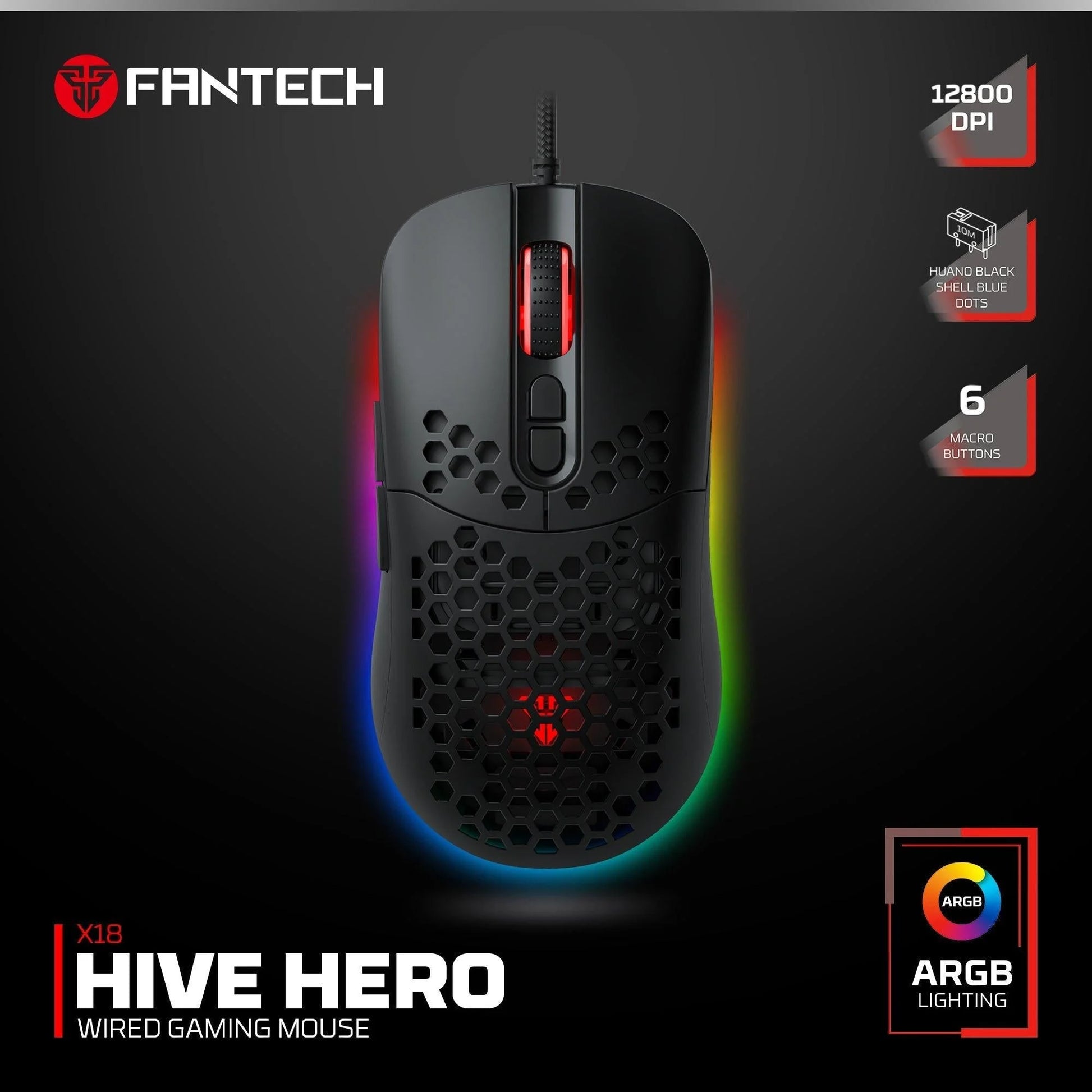 Fantech hero x18 gaming mouse rgb black - mouse