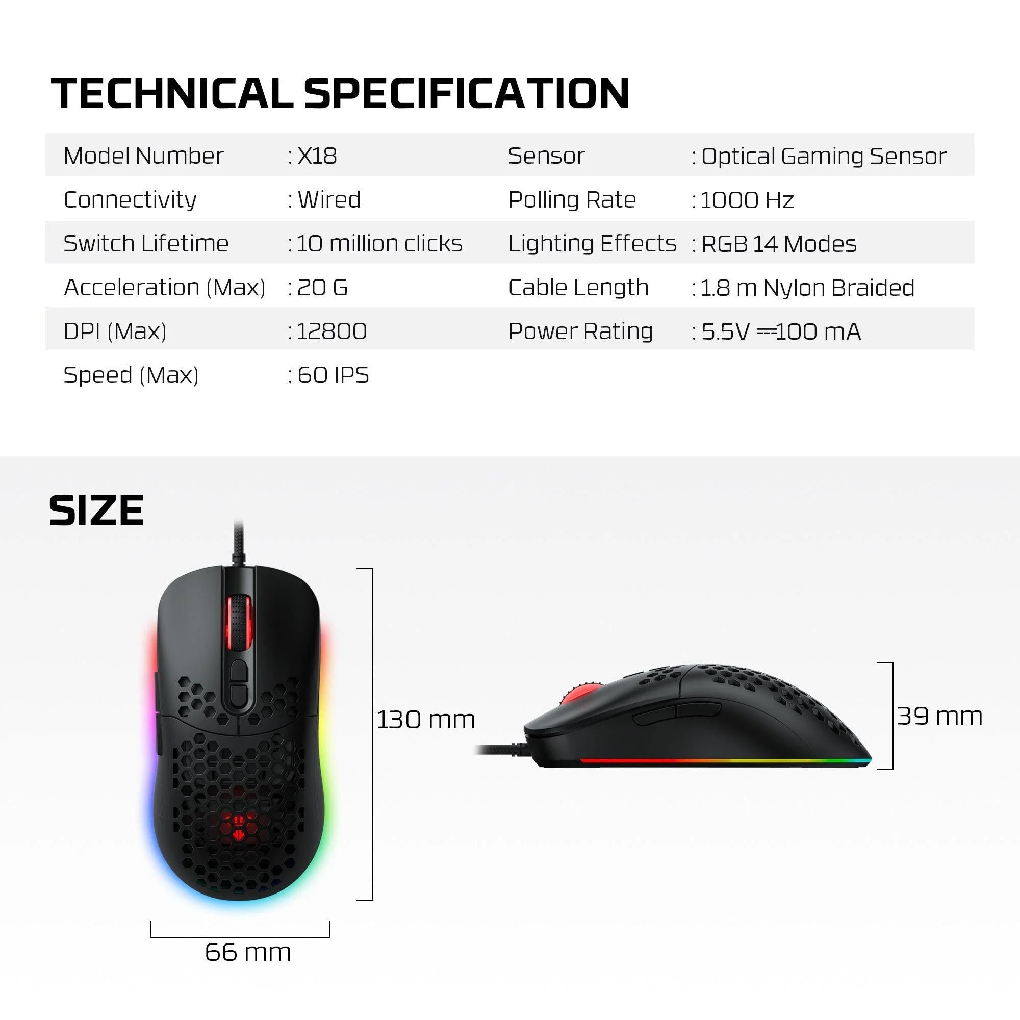 Fantech hero x18 gaming mouse rgb white - mouse