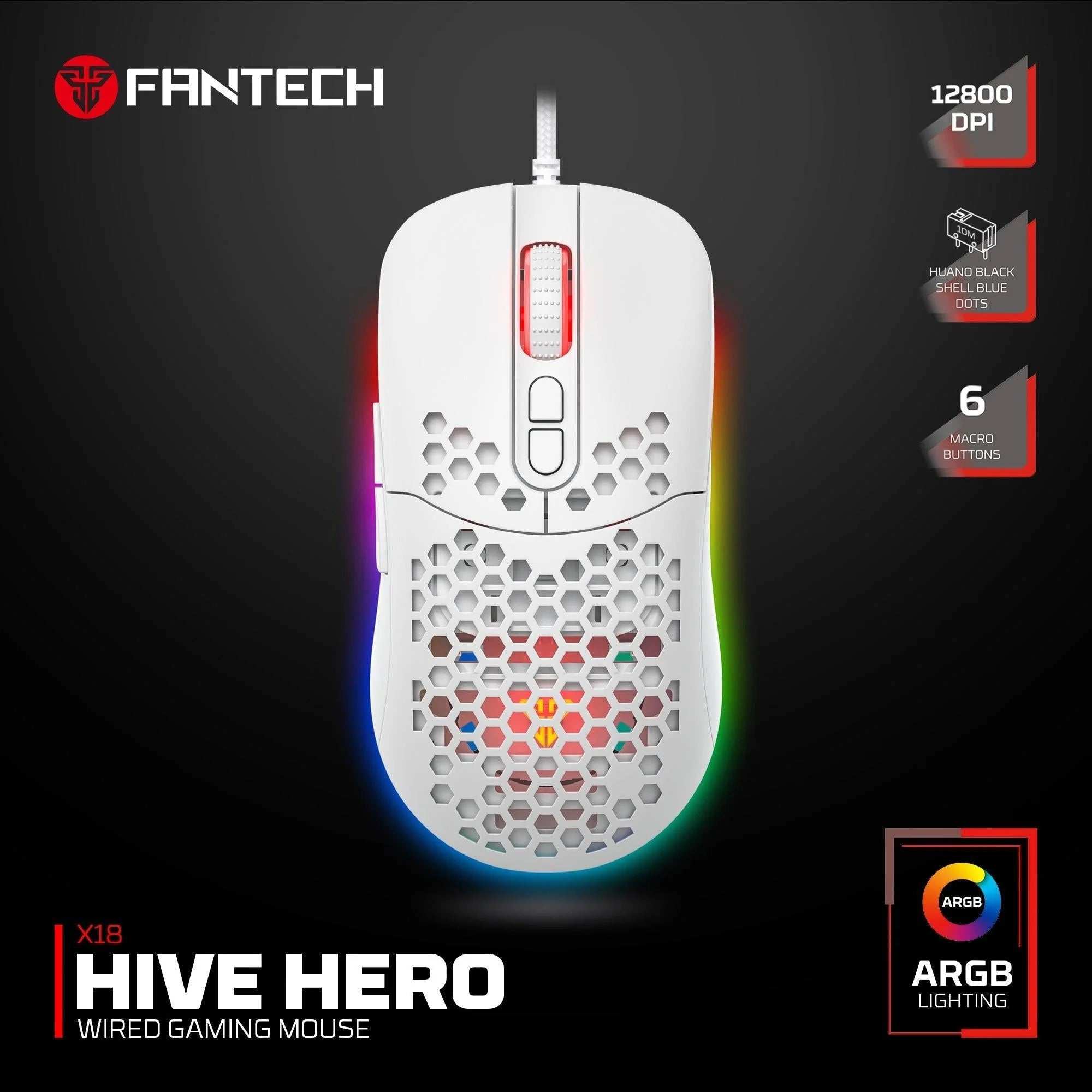 Fantech hero x18 gaming mouse rgb white - mouse