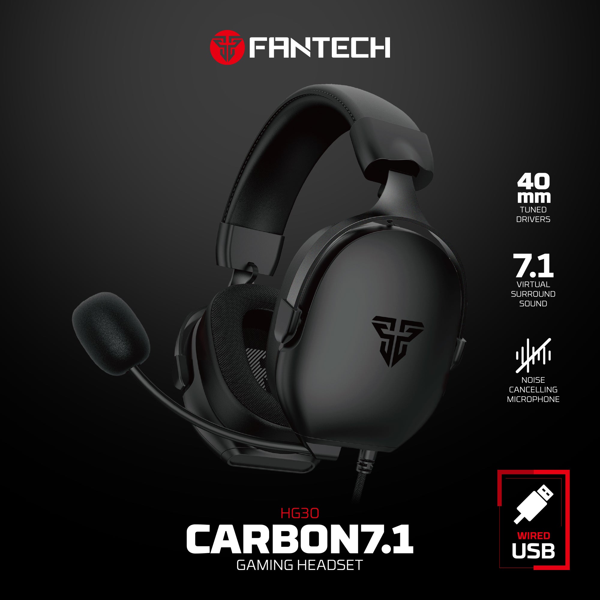 Fantech Hg30 Carbon 7.1 Surround Sound Gaming Headset Black