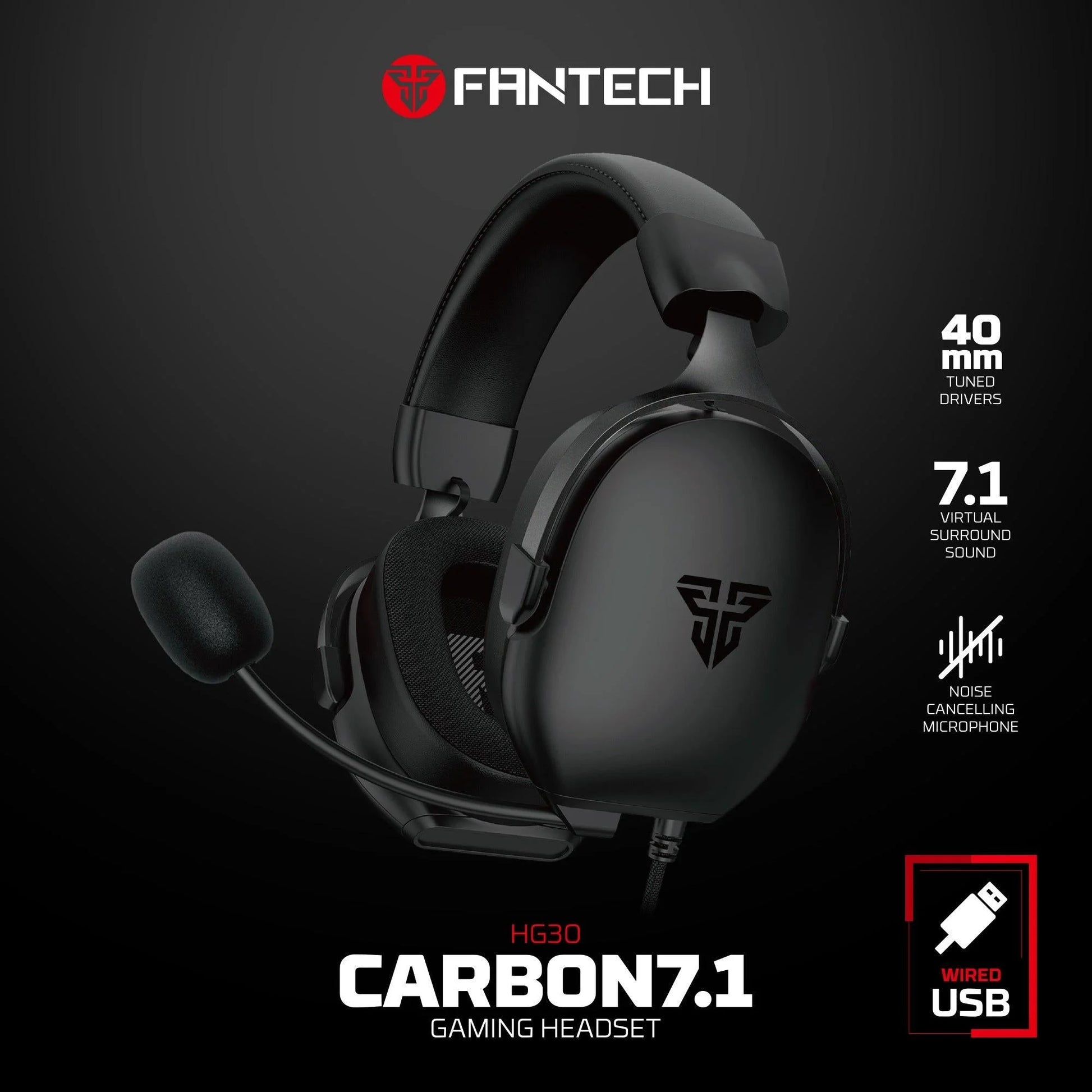 Fantech hg30 carbon 7.1 surround sound gaming headset black - audio | headset 7.1
