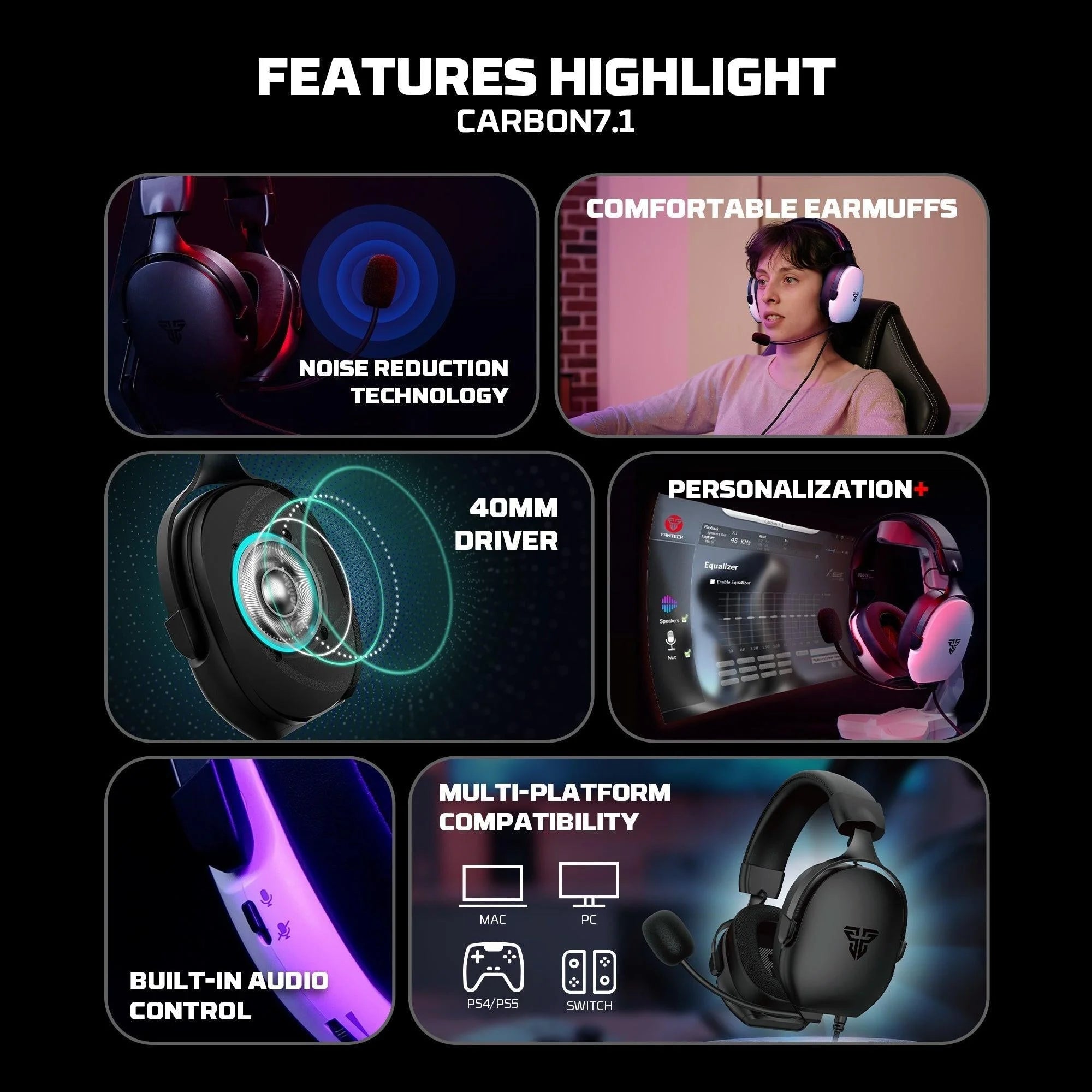 Fantech hg30 carbon 7.1 surround sound gaming headset black - audio | headset 7.1