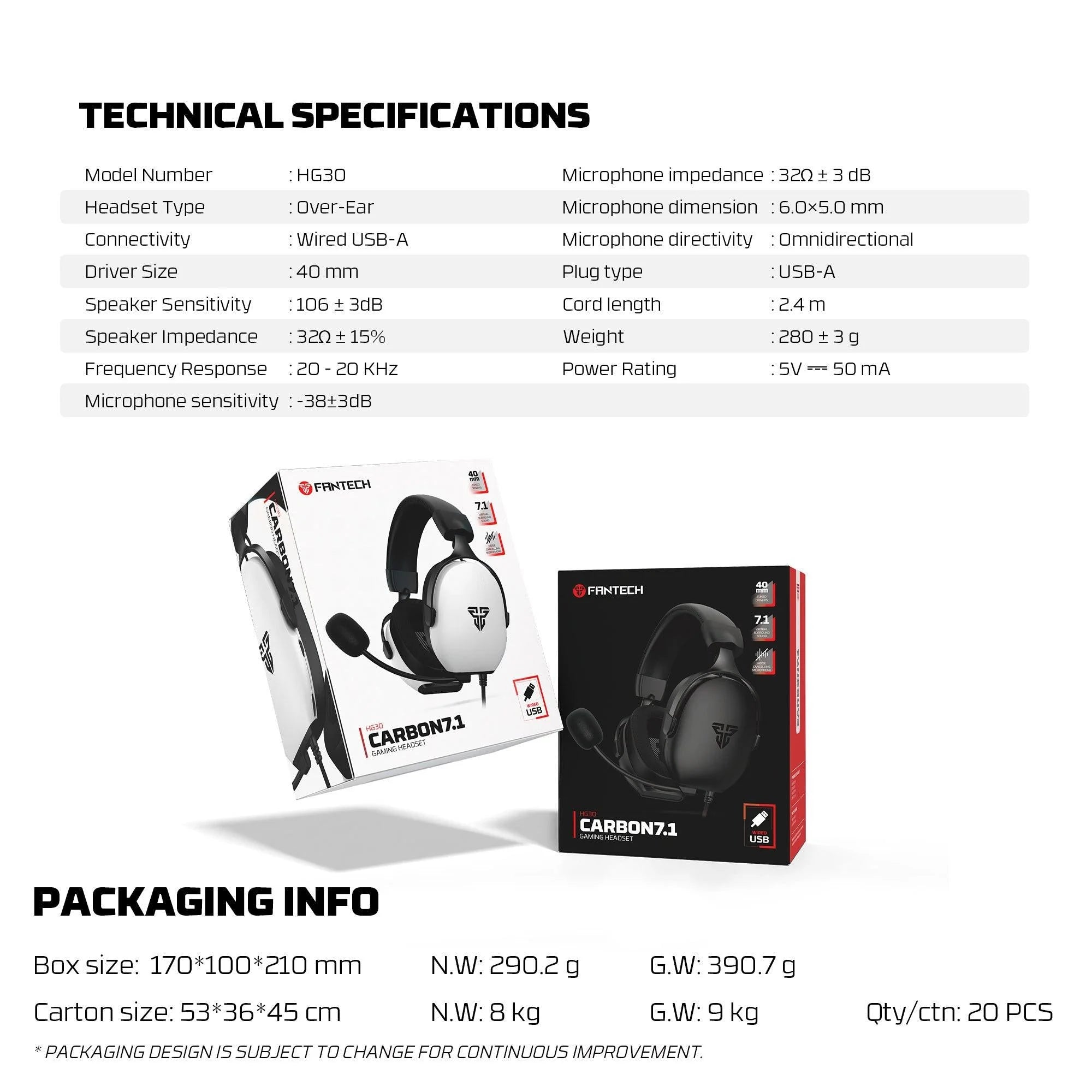 Fantech hg30 carbon 7.1 surround sound gaming headset black - audio | headset 7.1