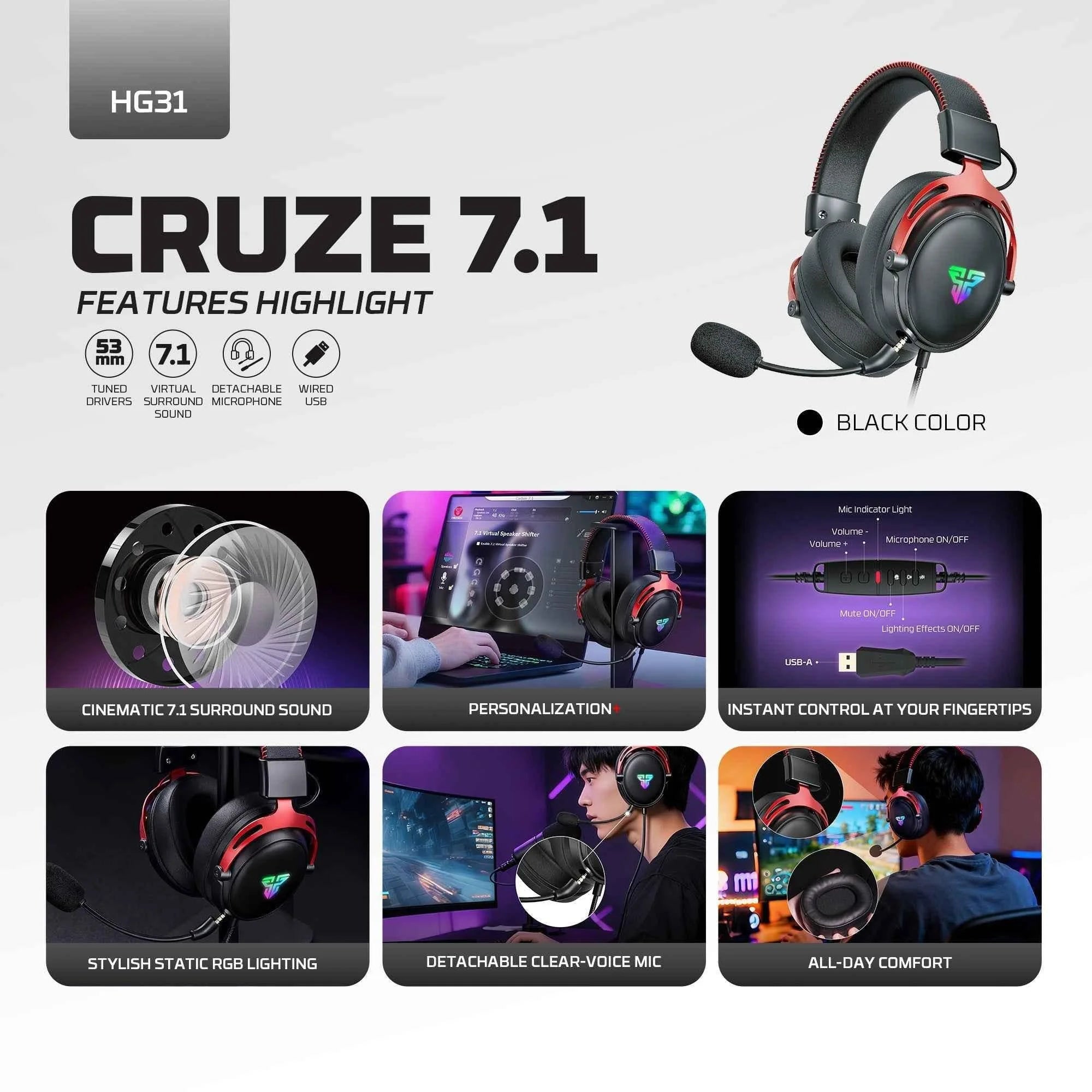 Fantech hg31 cruze 7.1 rgb gaming headset - keyboard