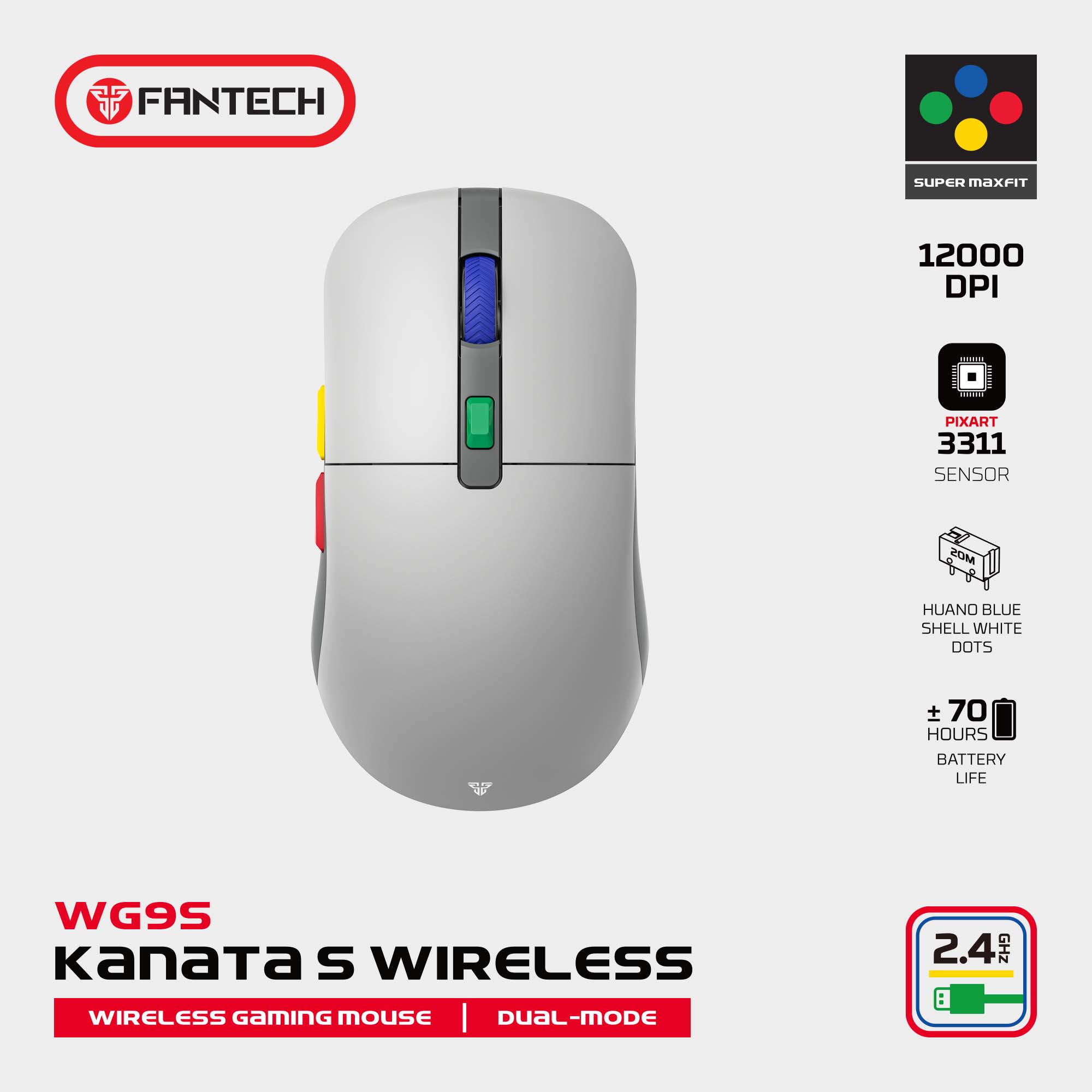 Fantech Kanata s Wg9s Super Maxfit Wireless Gaming Mouse - Dual Mode Connection - Gameonjo
