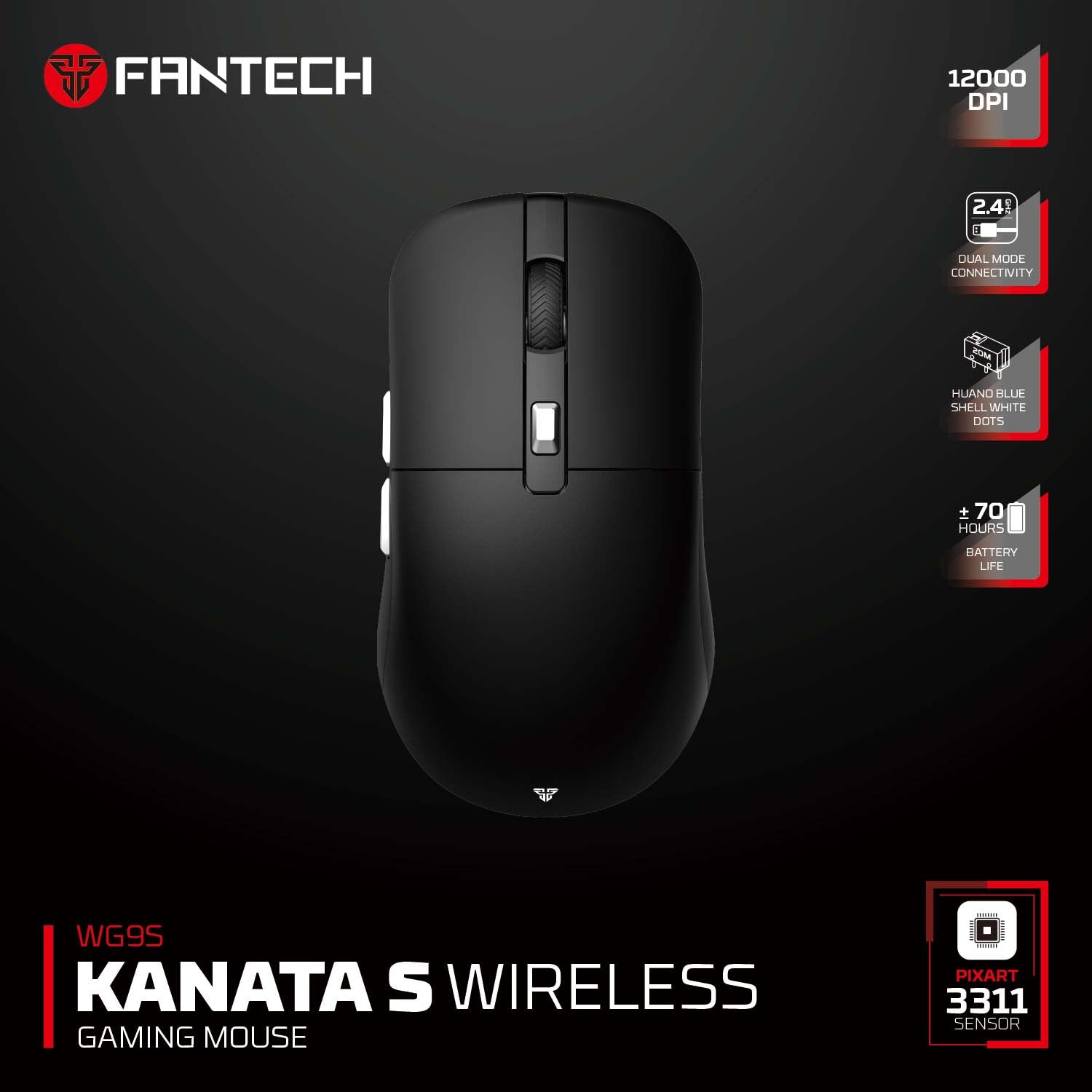 Fantech Kanata s Wg9s Wireless Gaming Mouse - Black - Gameonjo