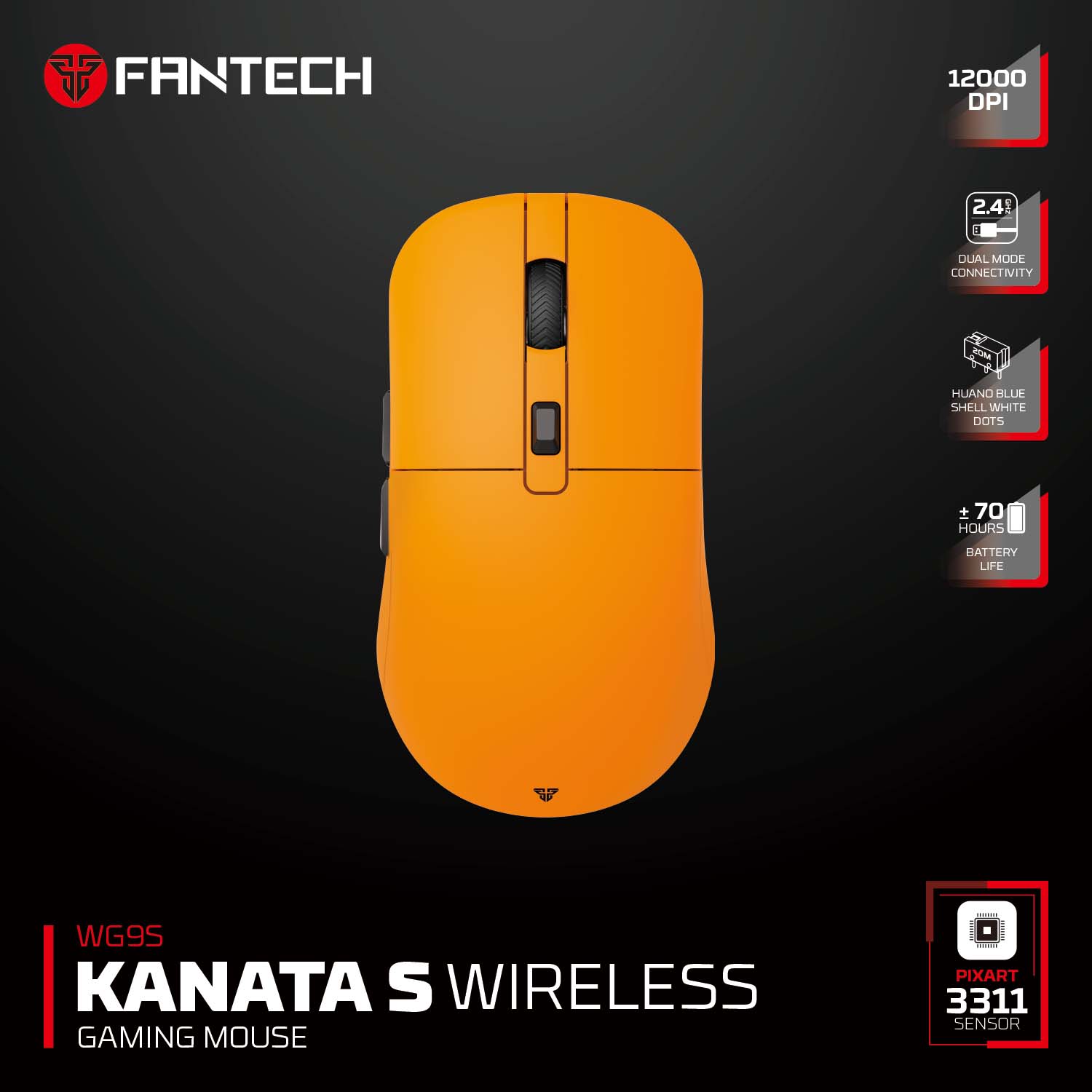 Fantech Kanata s Wg9s Wireless Gaming Mouse - Yellow - Gameonjo