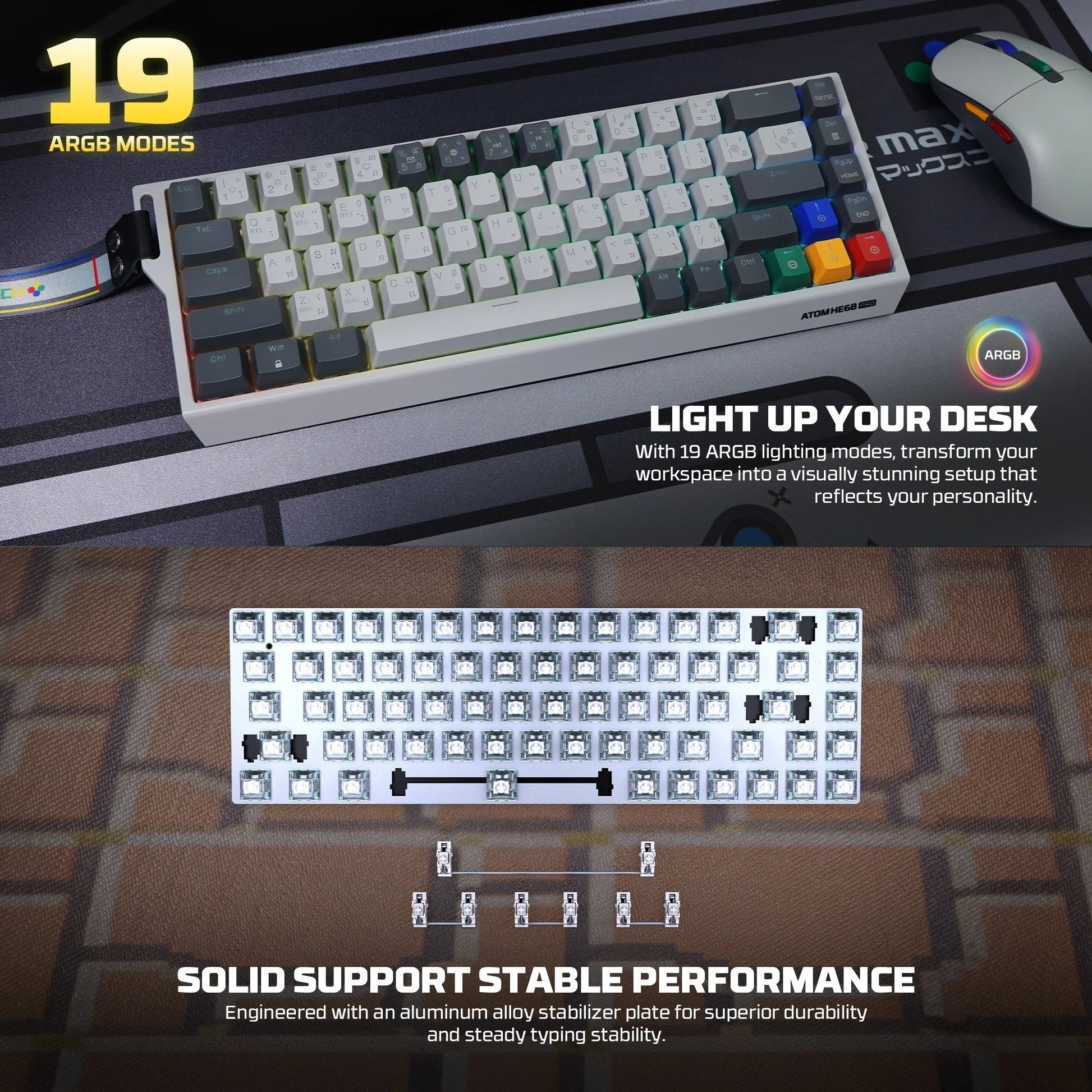 Fantech keyboard atom he68 mk922 magnetic switch 8000 hz – gray