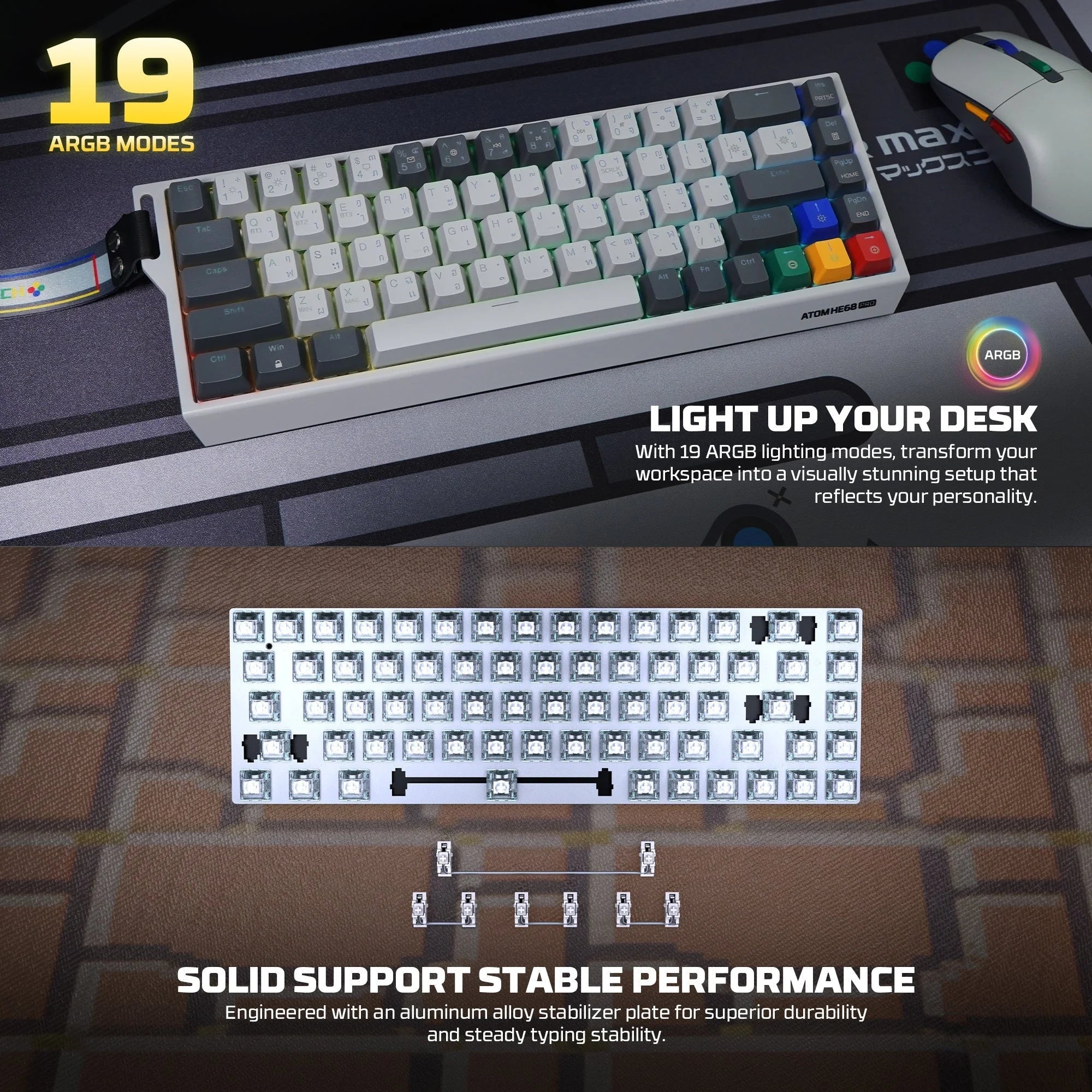 Fantech keyboard atom he68 mk922 magnetic switch 8000 hz – gray