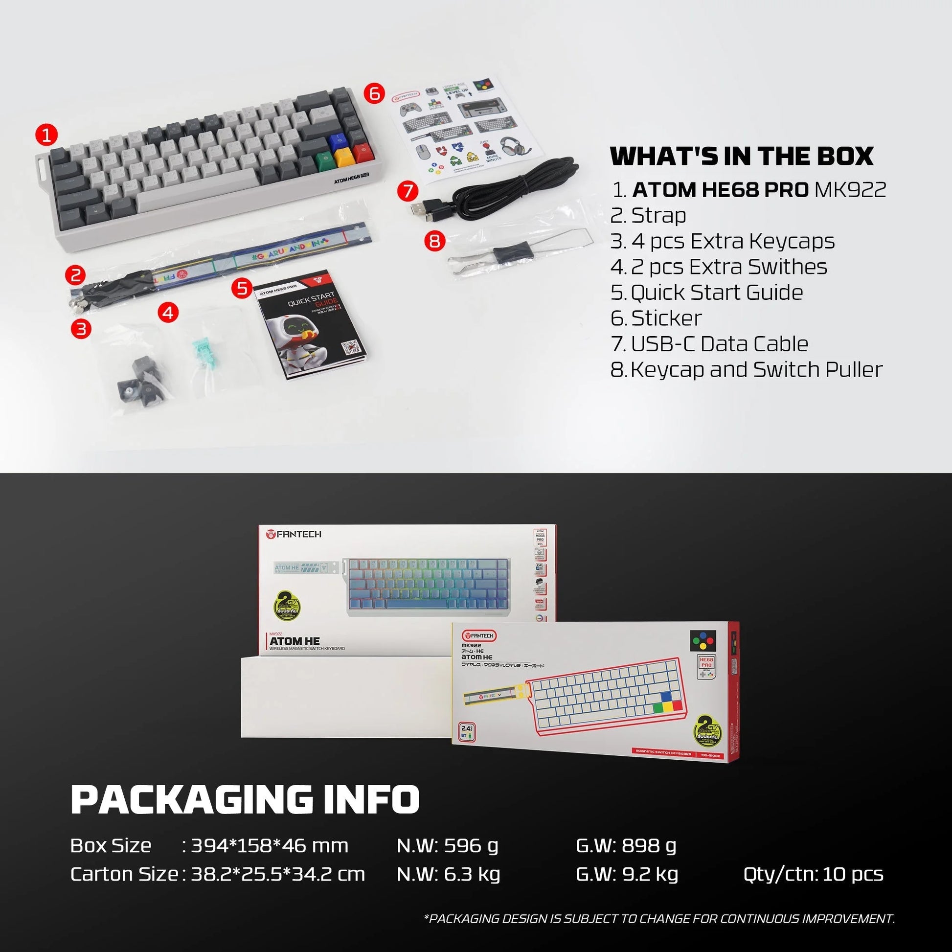 Fantech keyboard atom he68 mk922 magnetic switch 8000 hz – gray