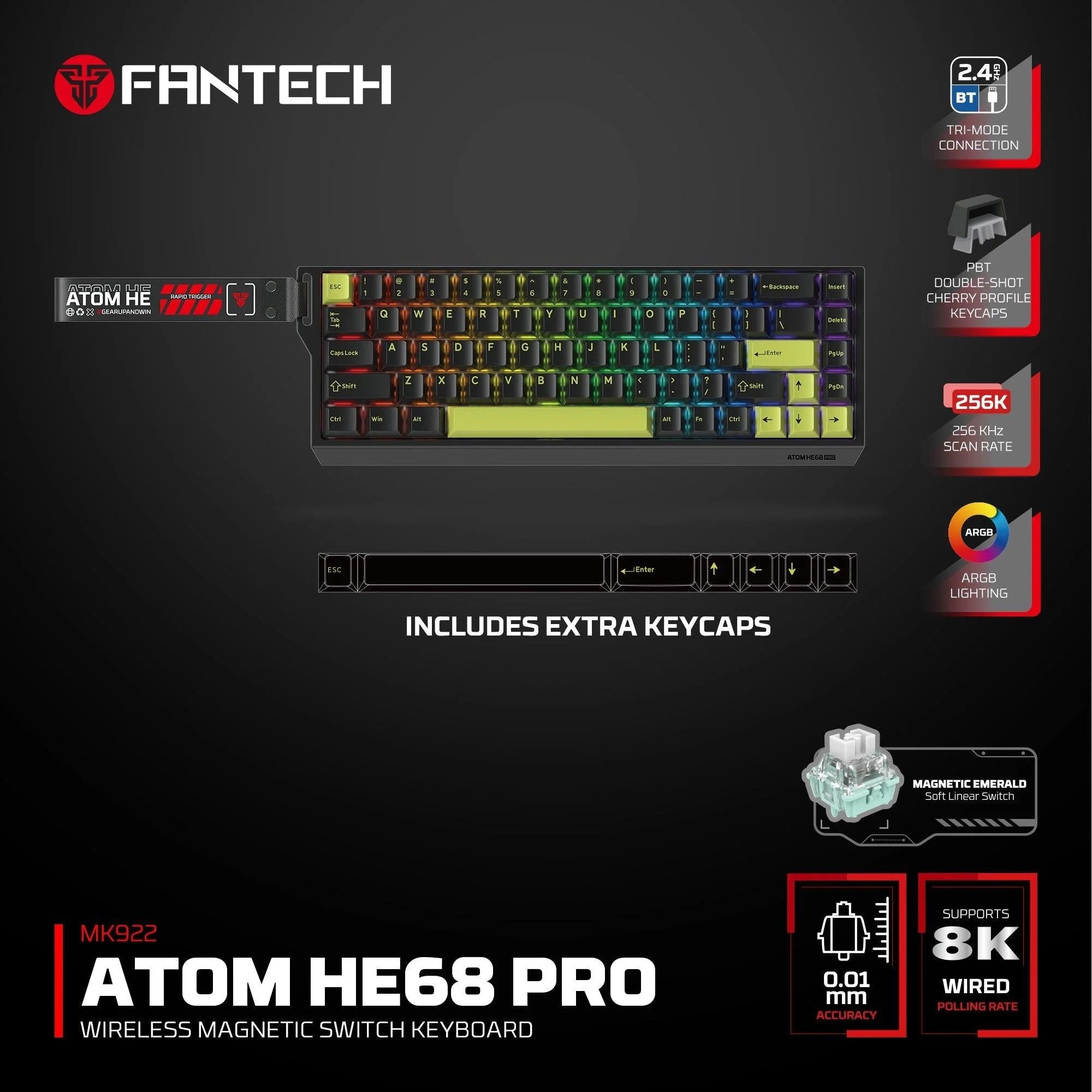 Fantech keyboard atom he68 mk922 magnetic switch – black - keyboard