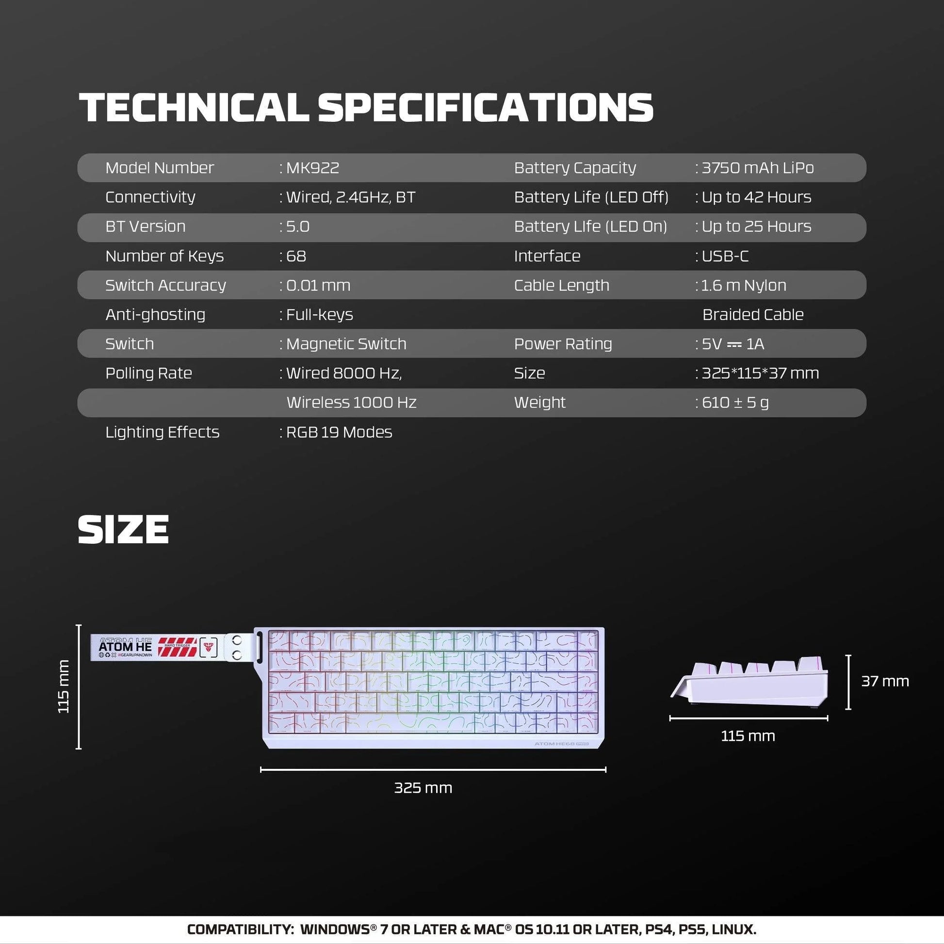 Fantech keyboard atom he68 mk922 magnetic switch – retro beige