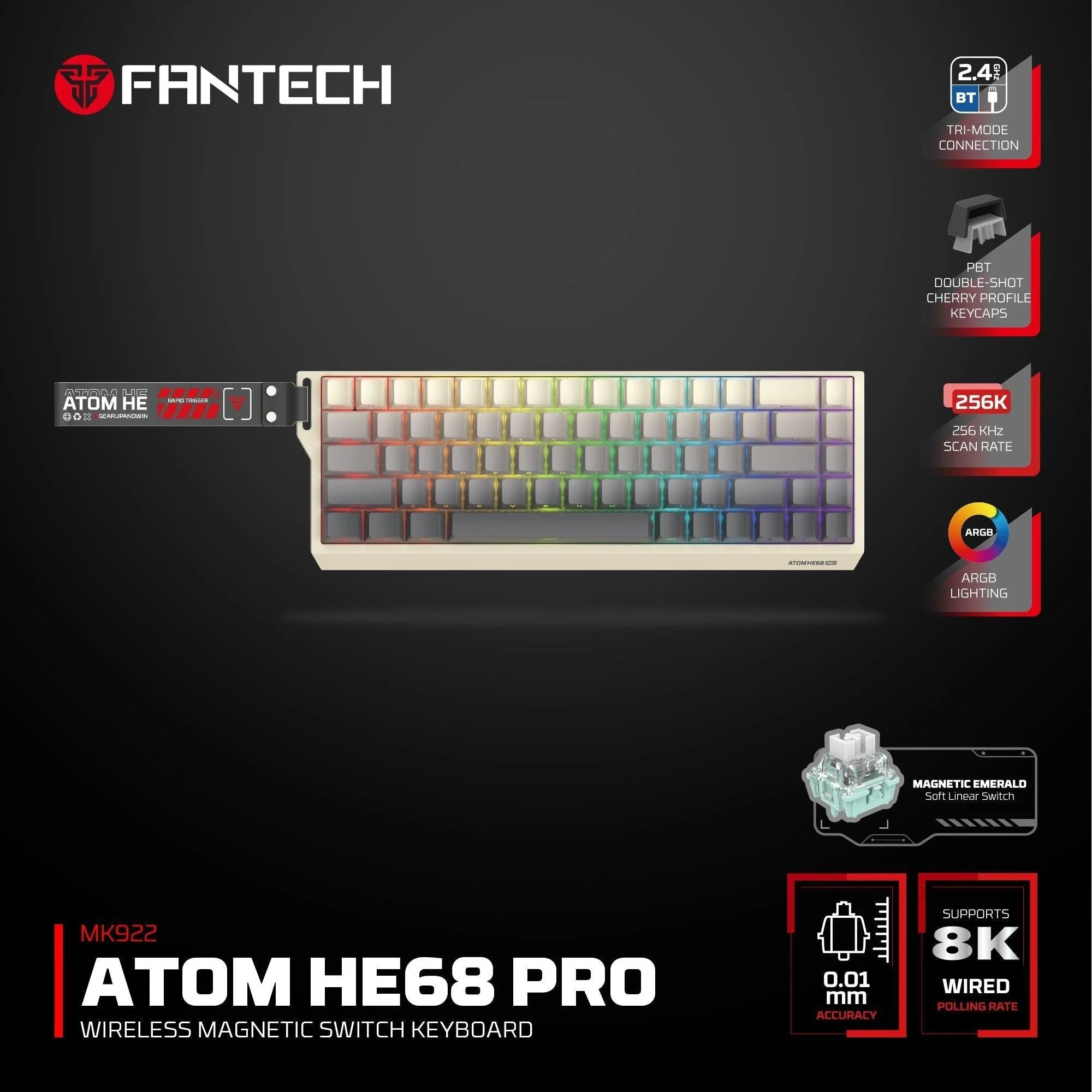 Fantech keyboard atom he68 mk922 magnetic switch – retro beige