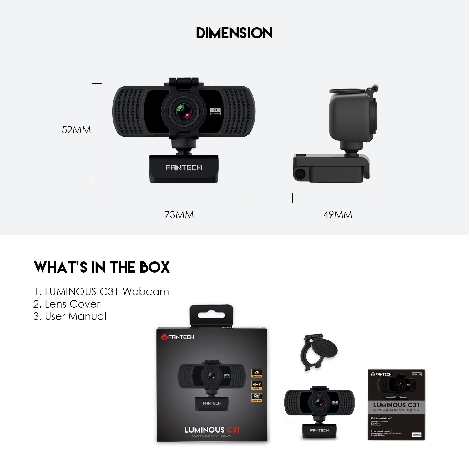 Fantech Luminous C31 Qhd 2k Webcam - Gameonjo