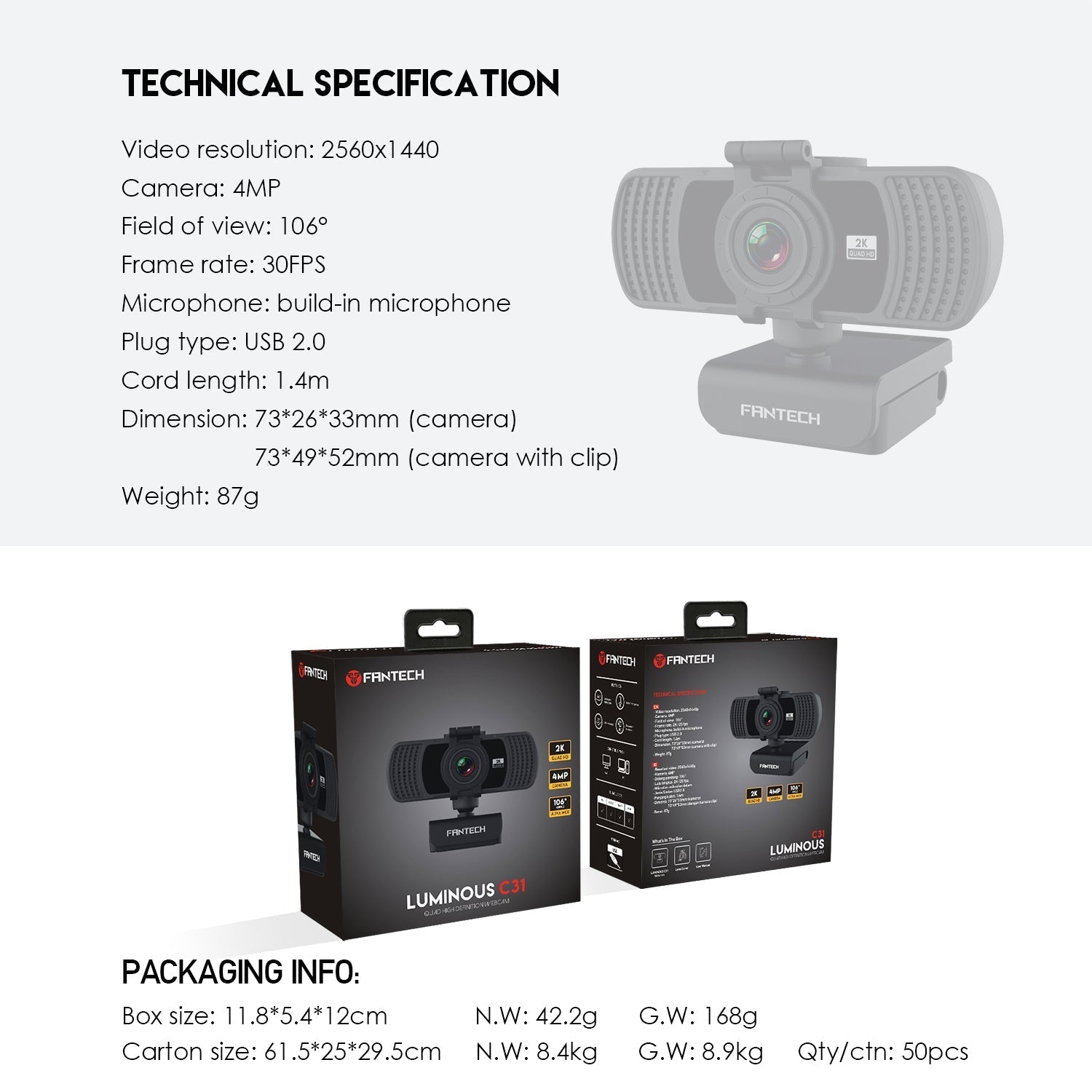 Fantech Luminous C31 Qhd 2k Webcam - Gameonjo