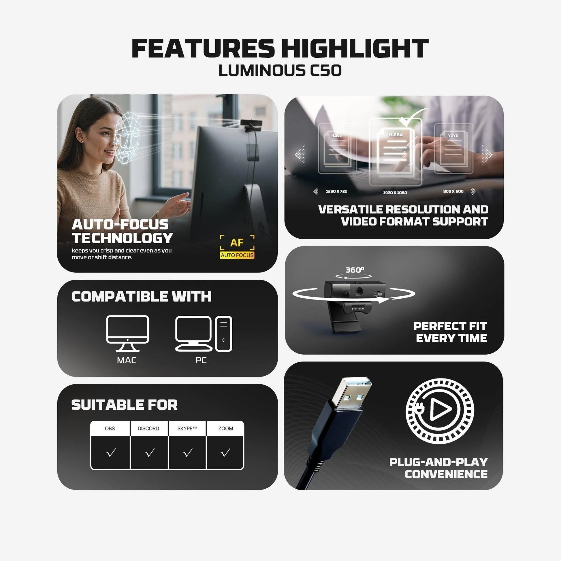 Fantech luminous c50 quad high-definition webcam 2k - streaming