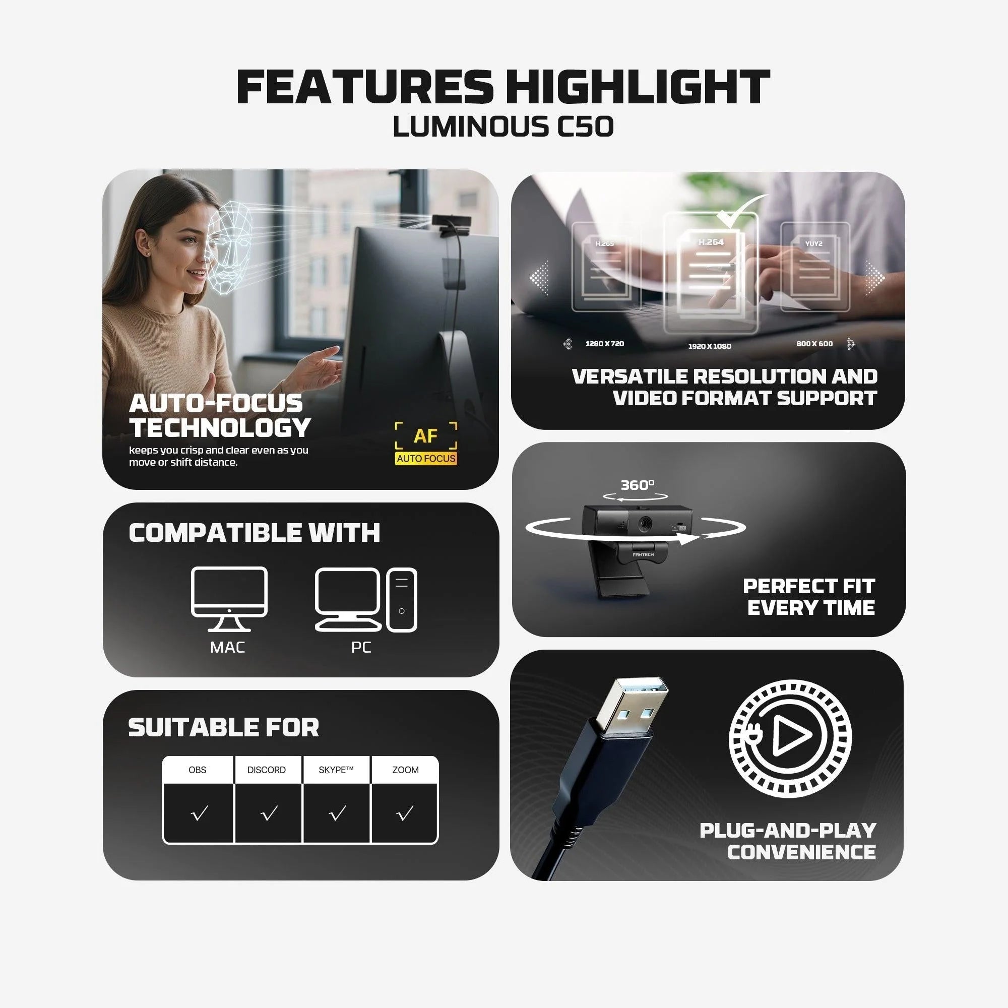 Fantech luminous c50 quad high-definition webcam 2k - streaming