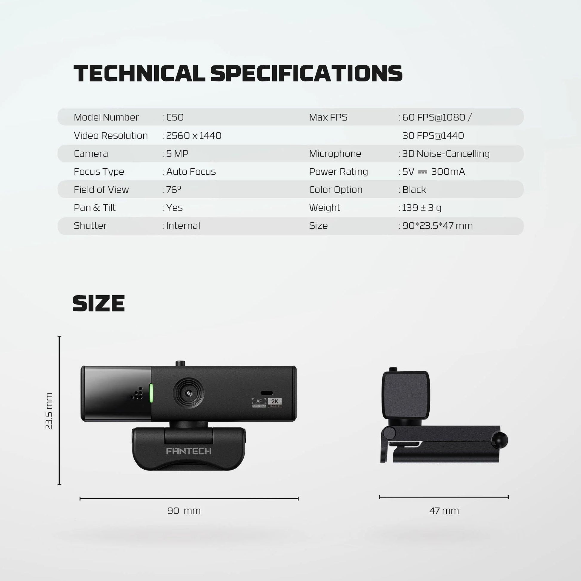 Fantech luminous c50 quad high-definition webcam 2k - streaming
