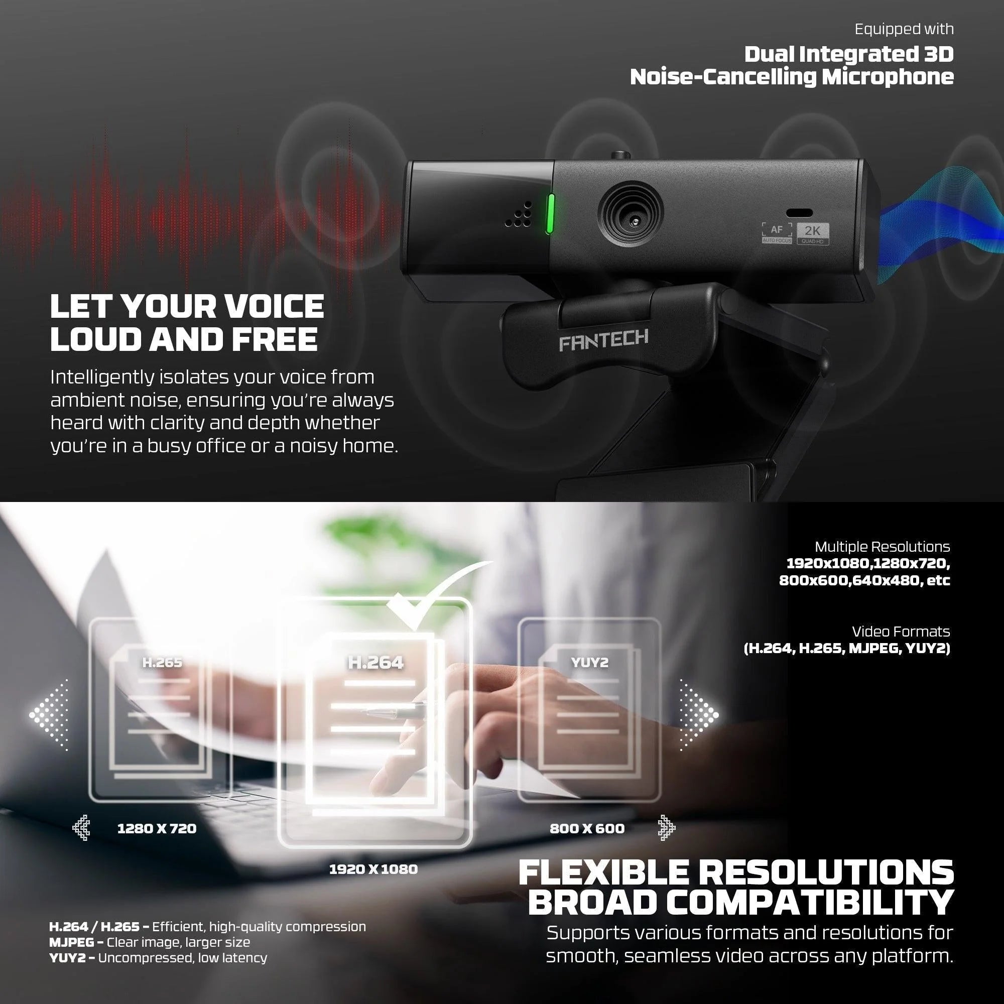 Fantech luminous c50 quad high-definition webcam 2k - streaming