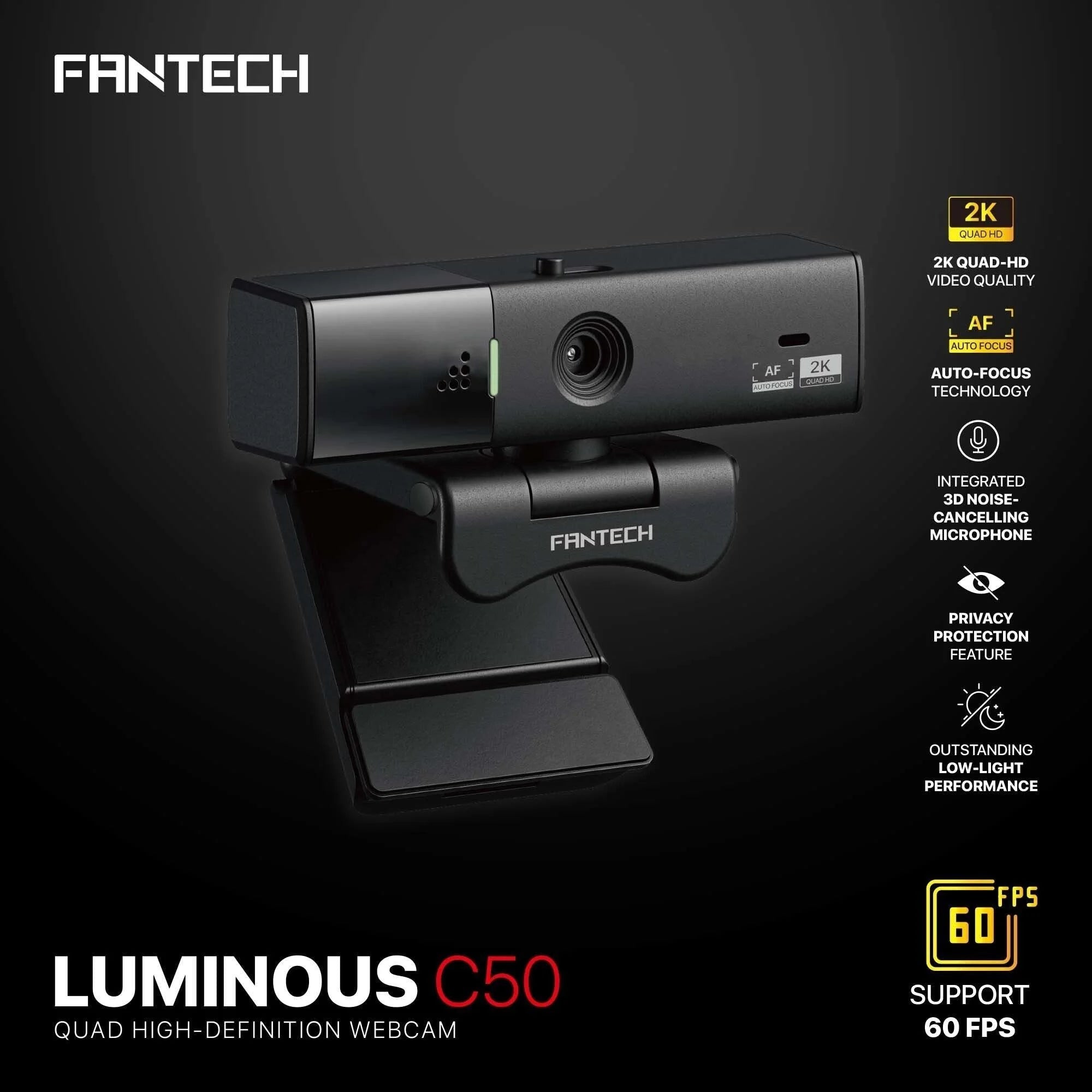 Fantech luminous c50 quad high-definition webcam 2k - streaming