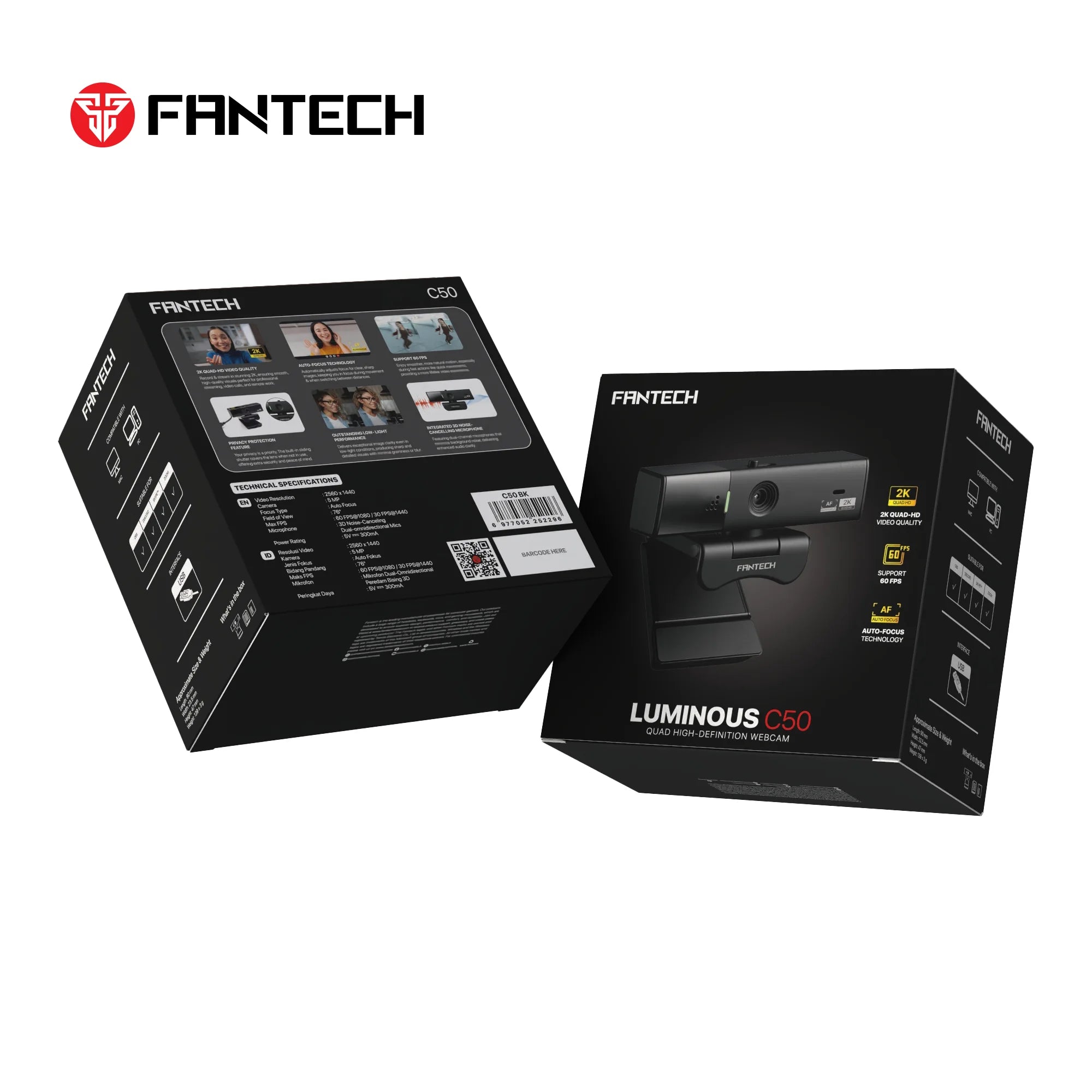 Fantech luminous c50 quad high-definition webcam 2k - streaming