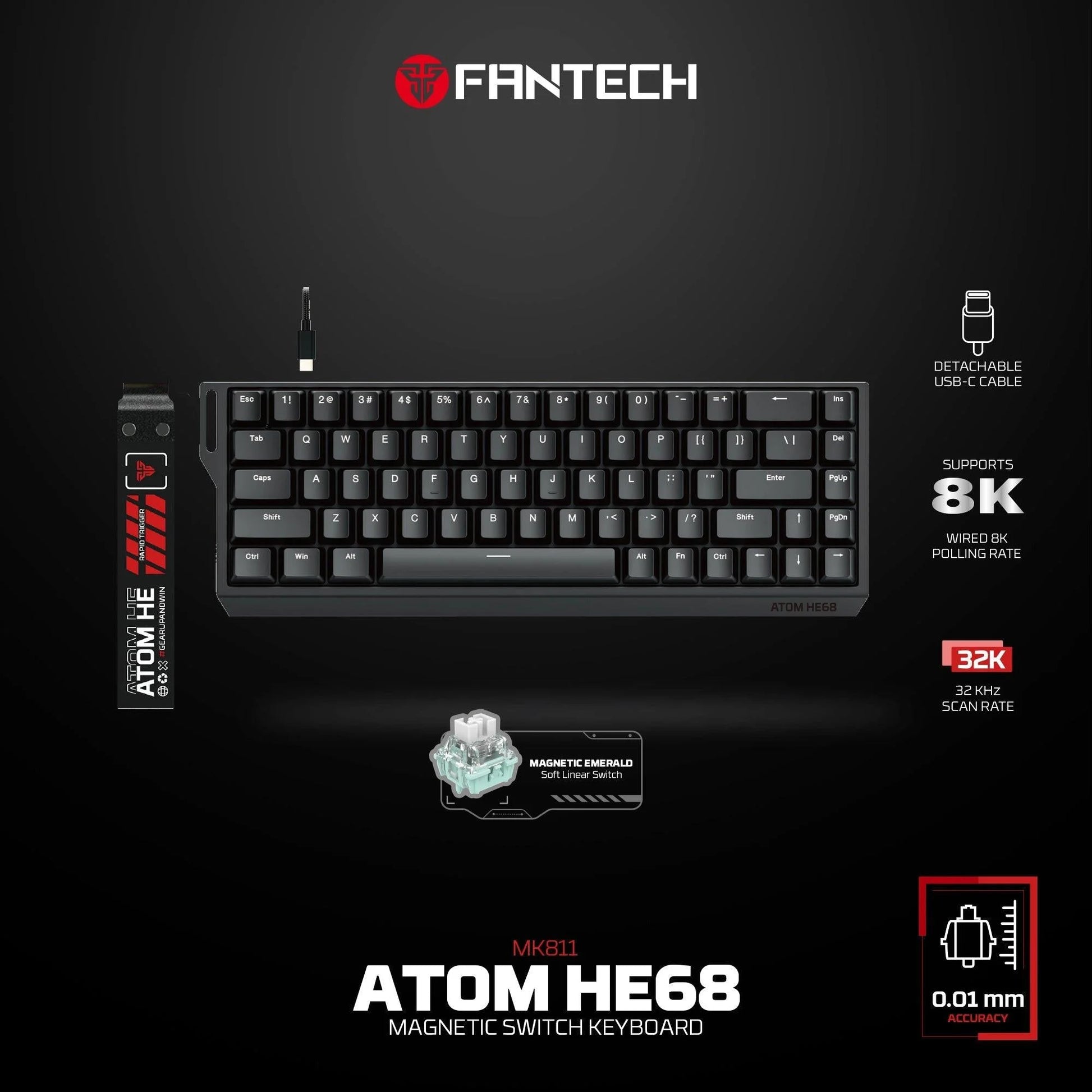Fantech magnetic switch keyboard atom he68 series mk811 - keyboard