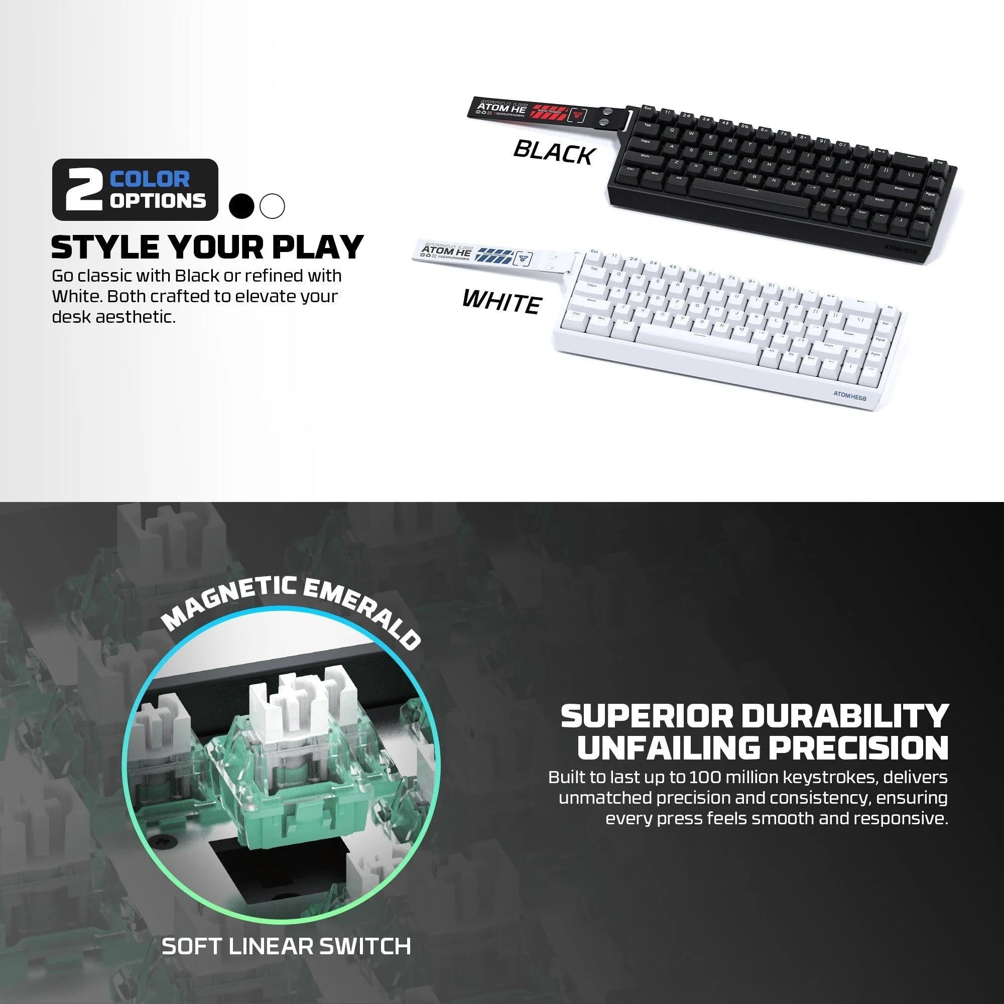 Fantech magnetic switch keyboard atom he68 series mk811,white - keyboard