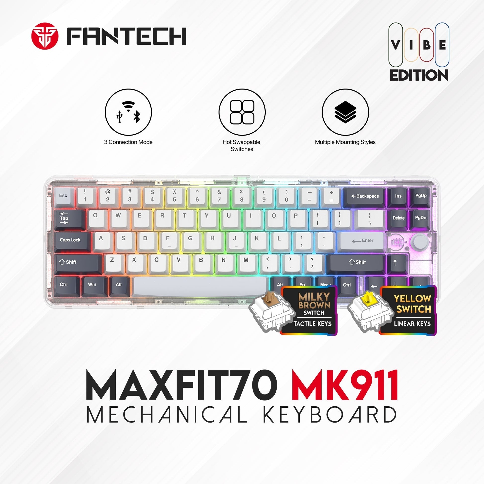 Fantech Maxfit70 Mk911 Vibe Edition Epic Greyscale Mechanical Gaming Keyboard - Gameonjo