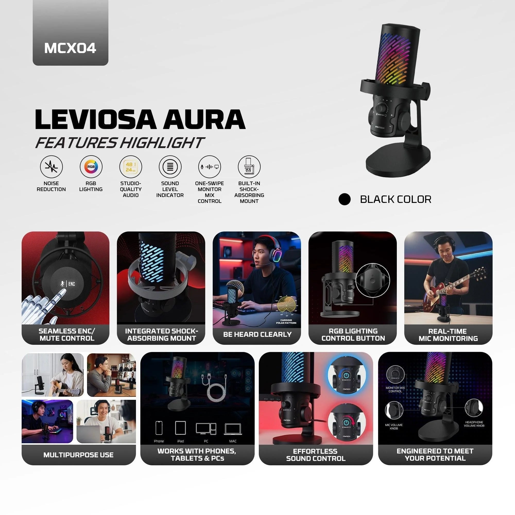 Fantech mcx04 leviosa aura condenser microphone - streaming