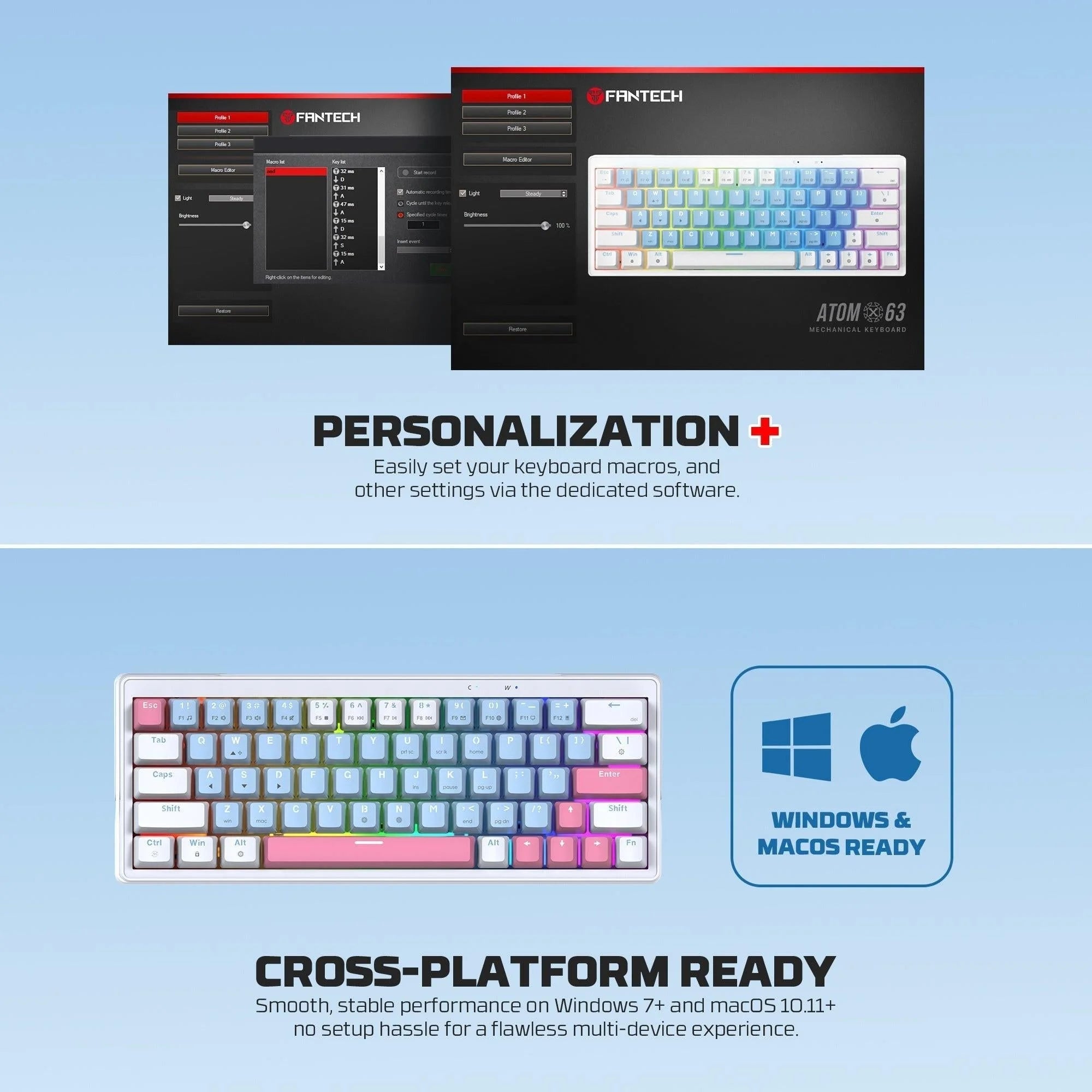 Fantech mk611 atom x63 ame edition - blue - keyboard