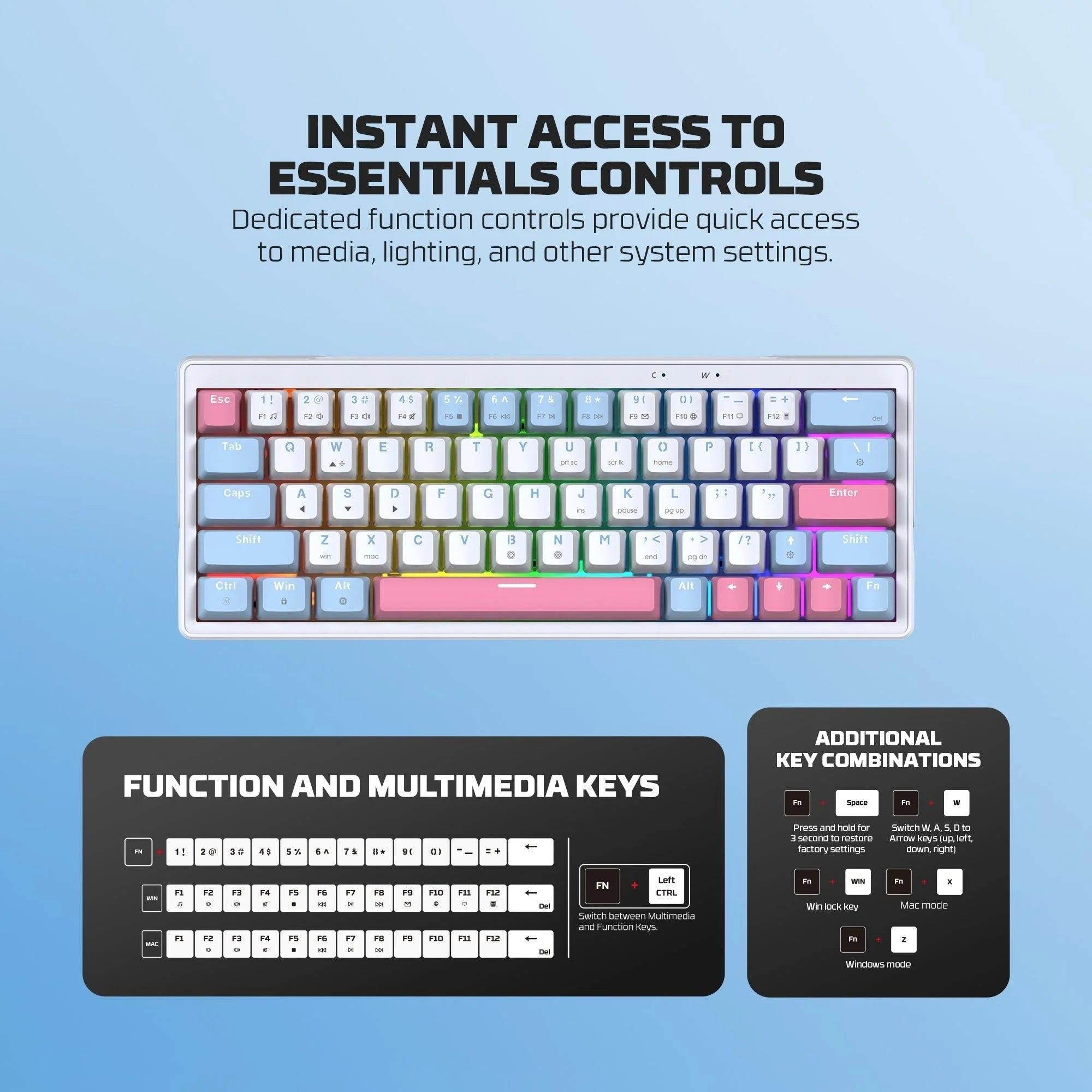 Fantech mk611 atom x63 ame edition - blue - keyboard