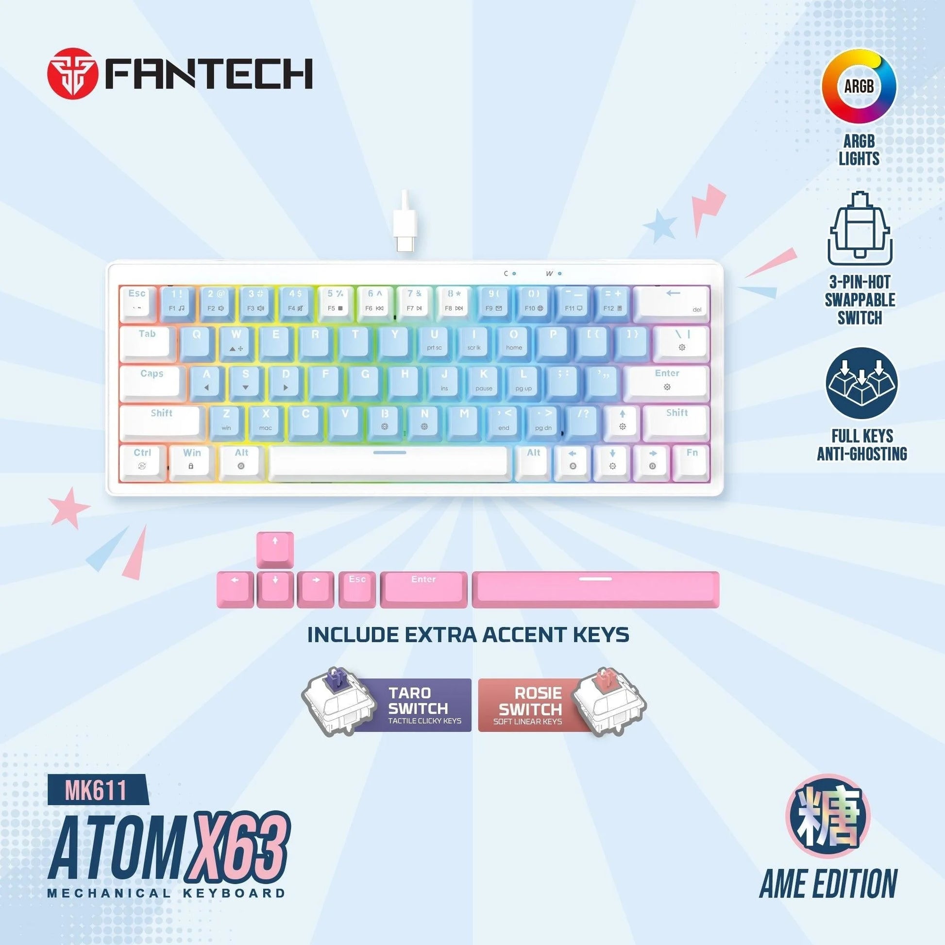 Fantech mk611 atom x63 ame edition - blue - keyboard