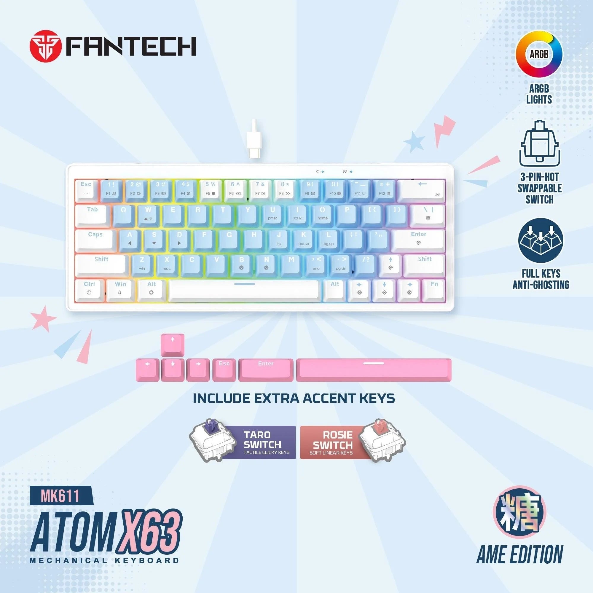 Fantech mk611 atom x63 ame edition - blue - keyboard