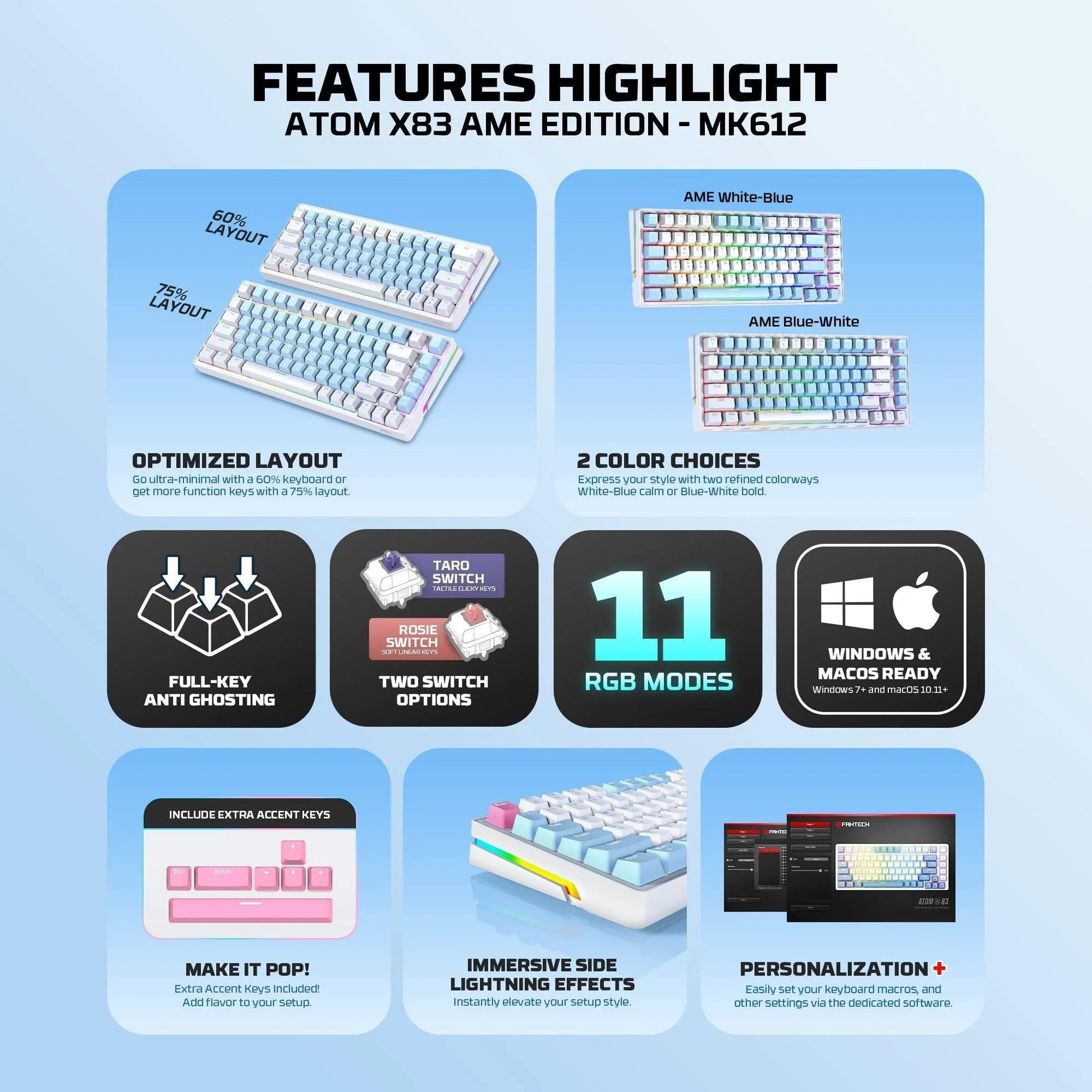 Fantech mk612 atom x83 ame edition - keyboard