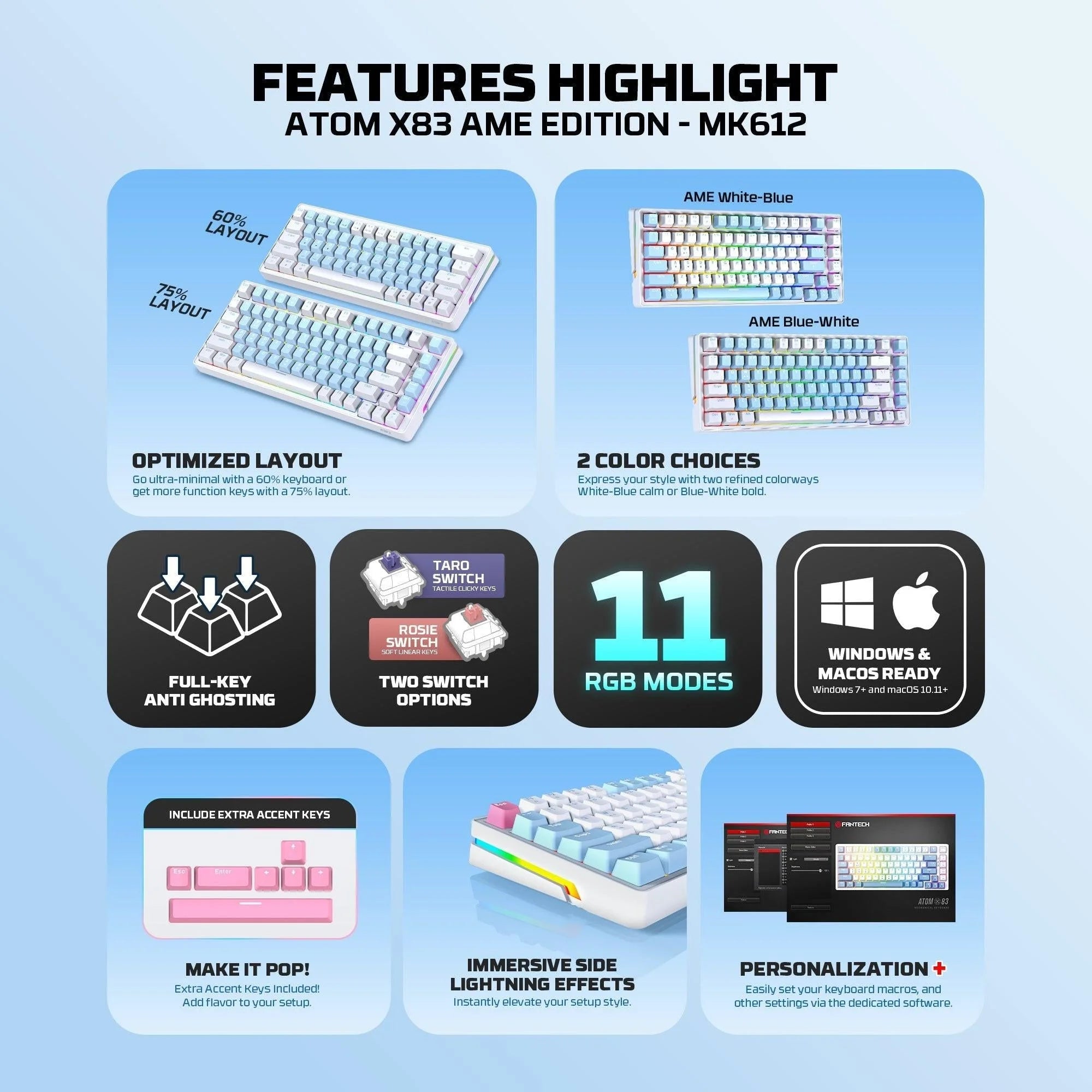 Fantech mk612 atom x83 ame edition - keyboard