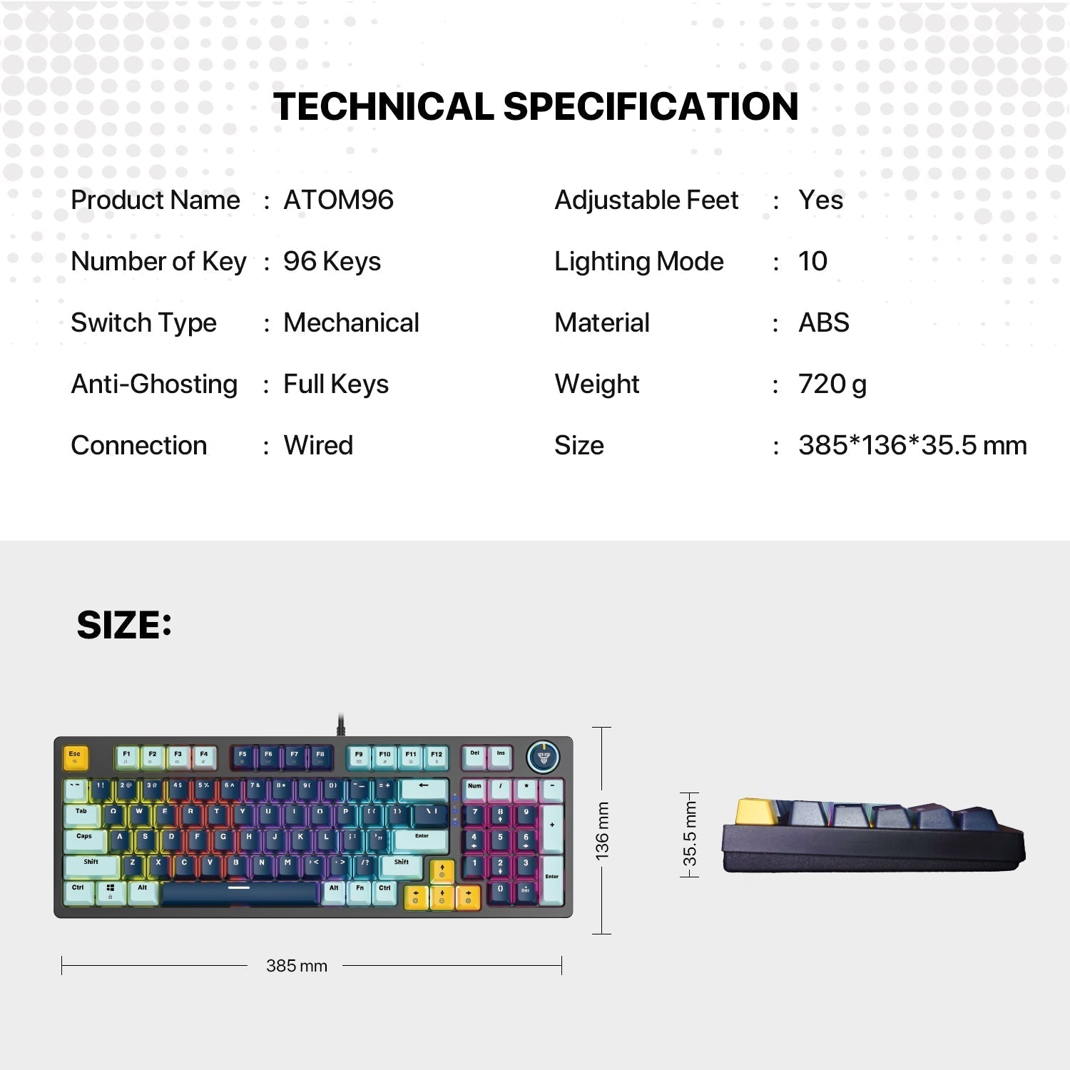 Fantech Mk890v2 Atom 96 Rgb Mechanical Gaming Keyboard Mizu Edition Navy Blue - Gameonjo