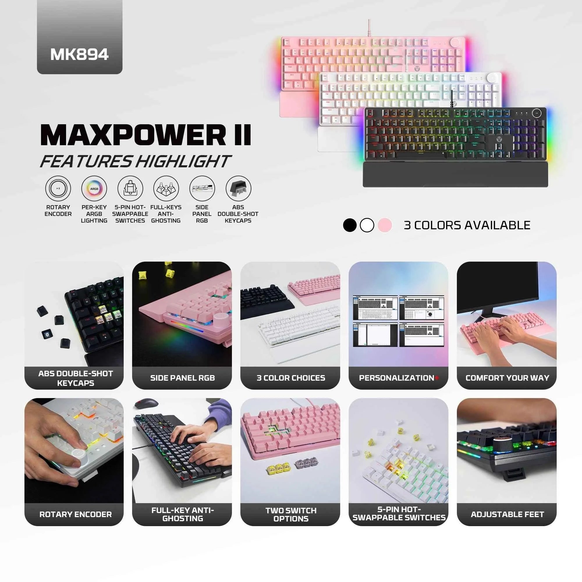 Fantech mk894 maxpower ii mechanical gaming keyboard,pink - keyboard