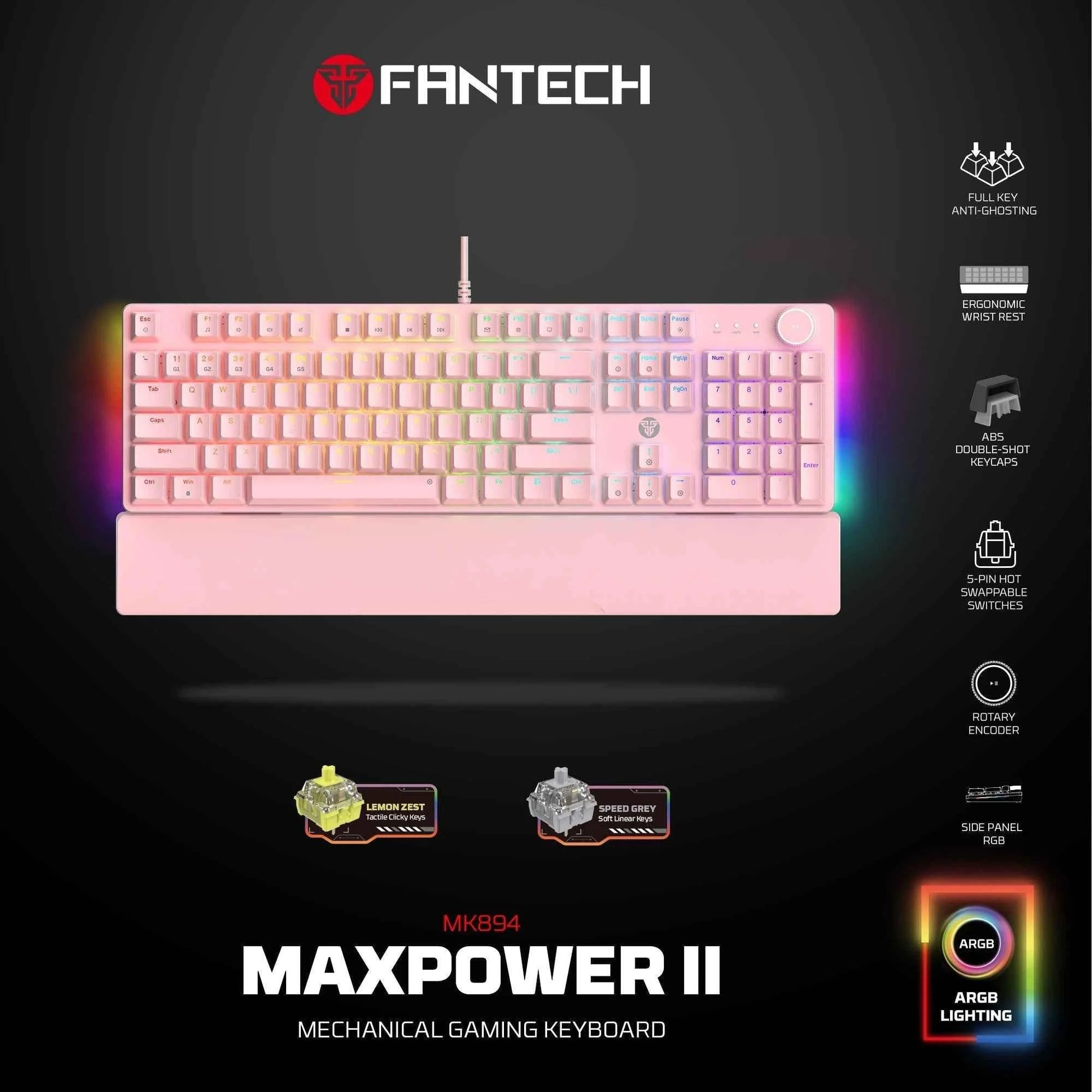 Fantech mk894 maxpower ii mechanical gaming keyboard,pink - keyboard