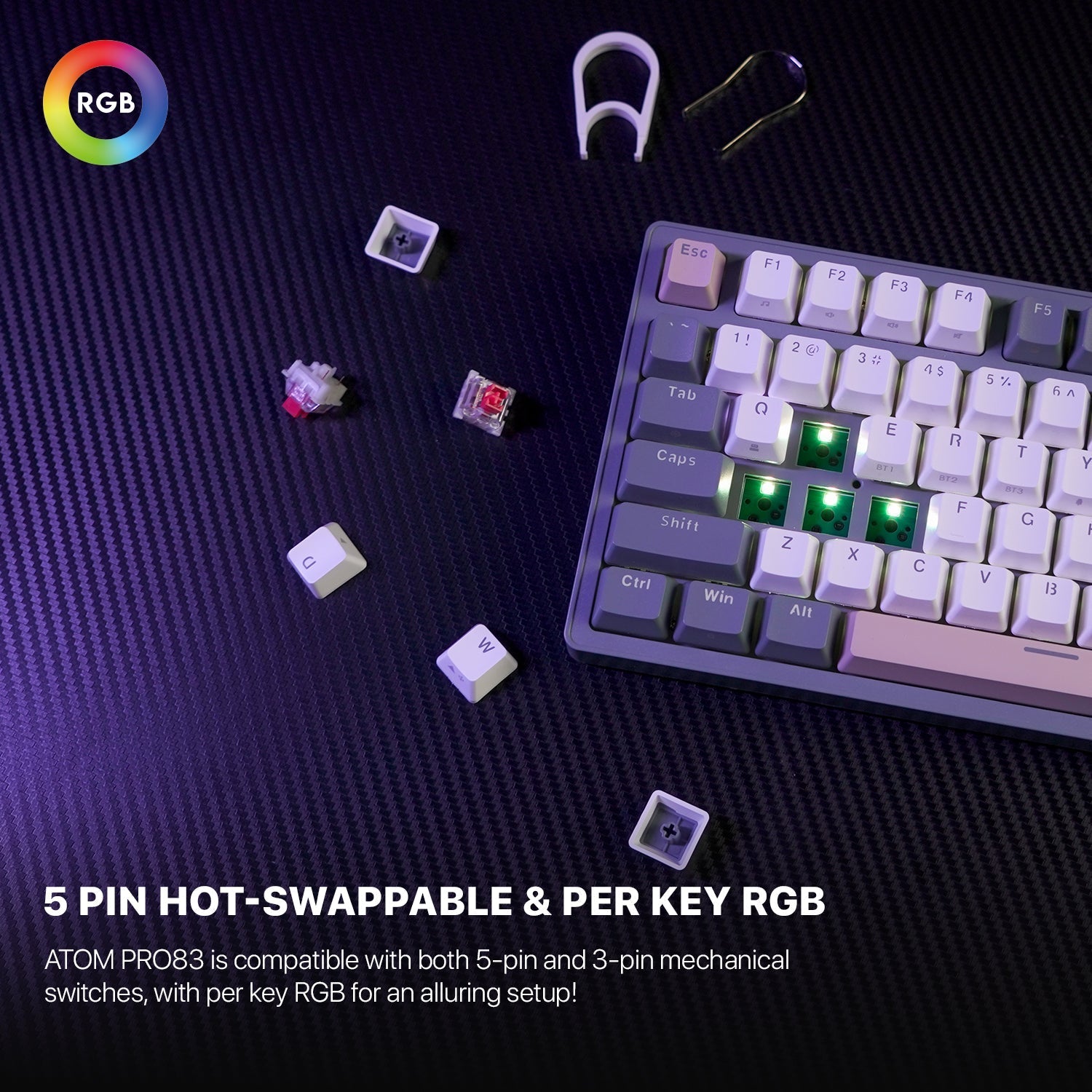 Fantech Mk913 Atom Pro83 Rgb Bluetooth, Wireless Gaming Keyboard Saturn - Gameonjo