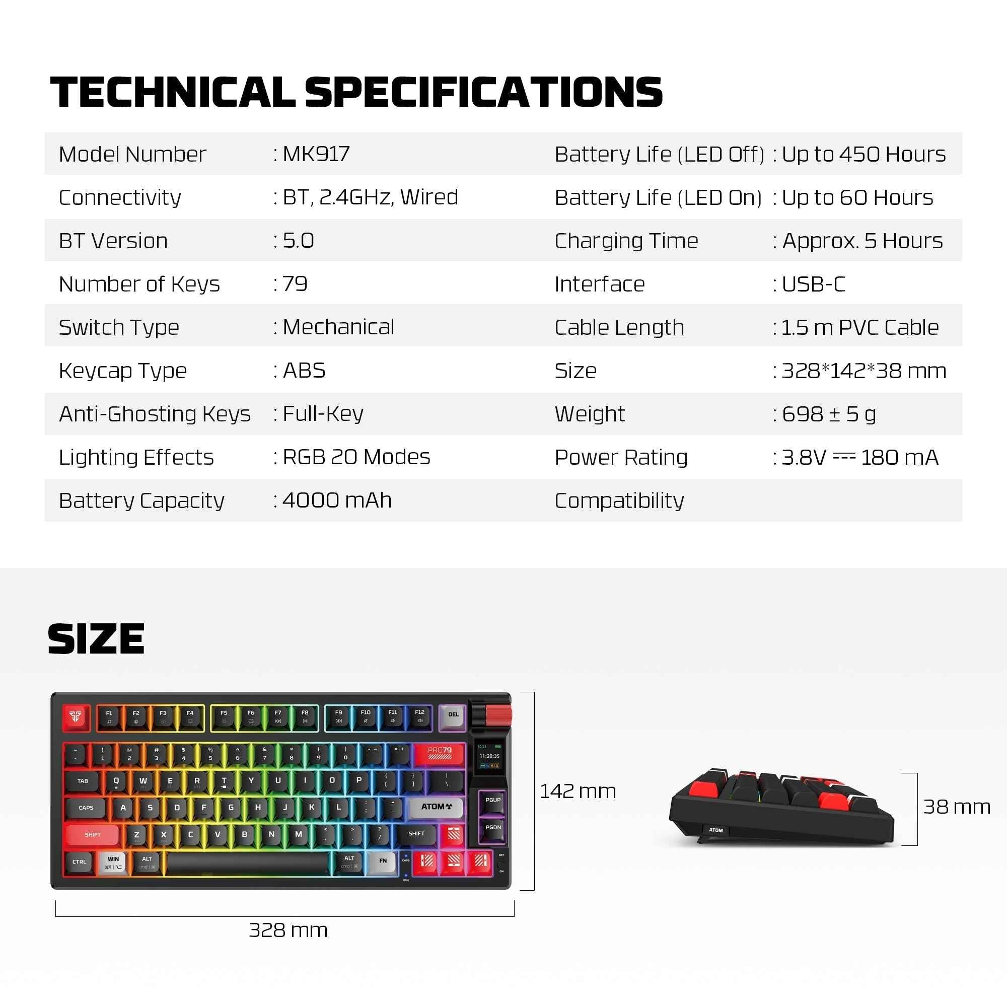 Fantech Mk917 Atom Pro79 Wireless Mechanical Gaming Keyboard Black