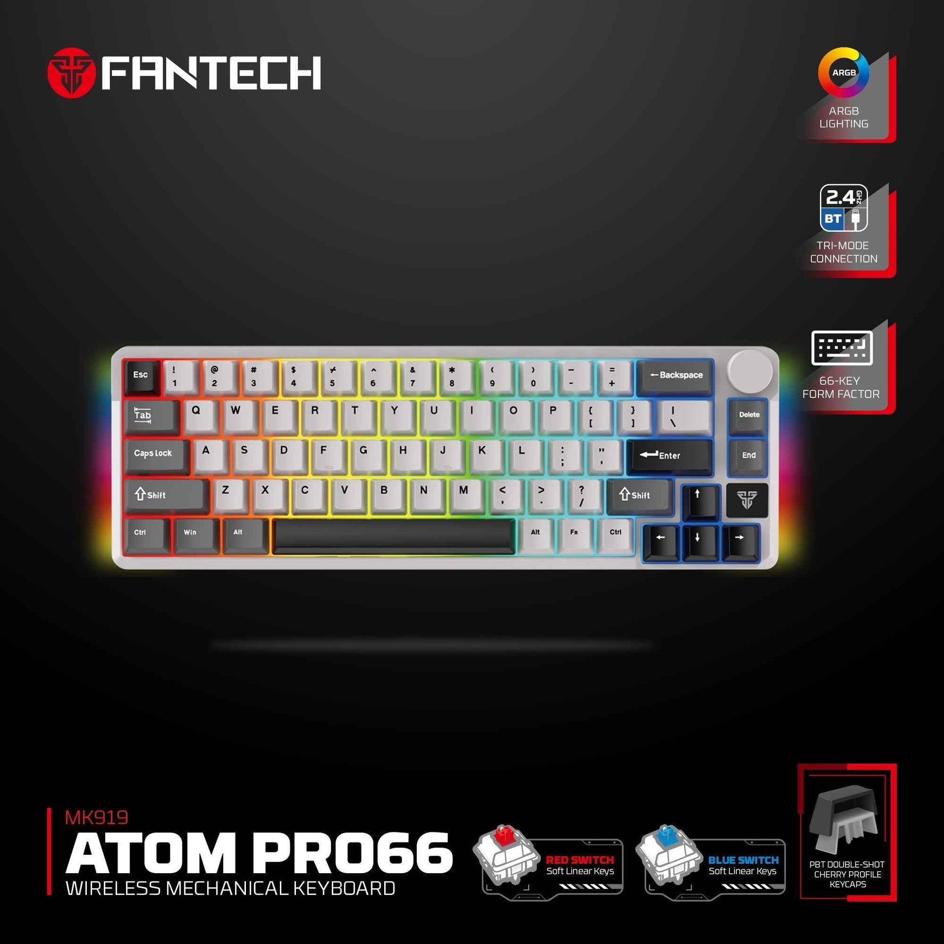 Fantech Mk919 Atom Pro66 Mechanical Keyboard Grey